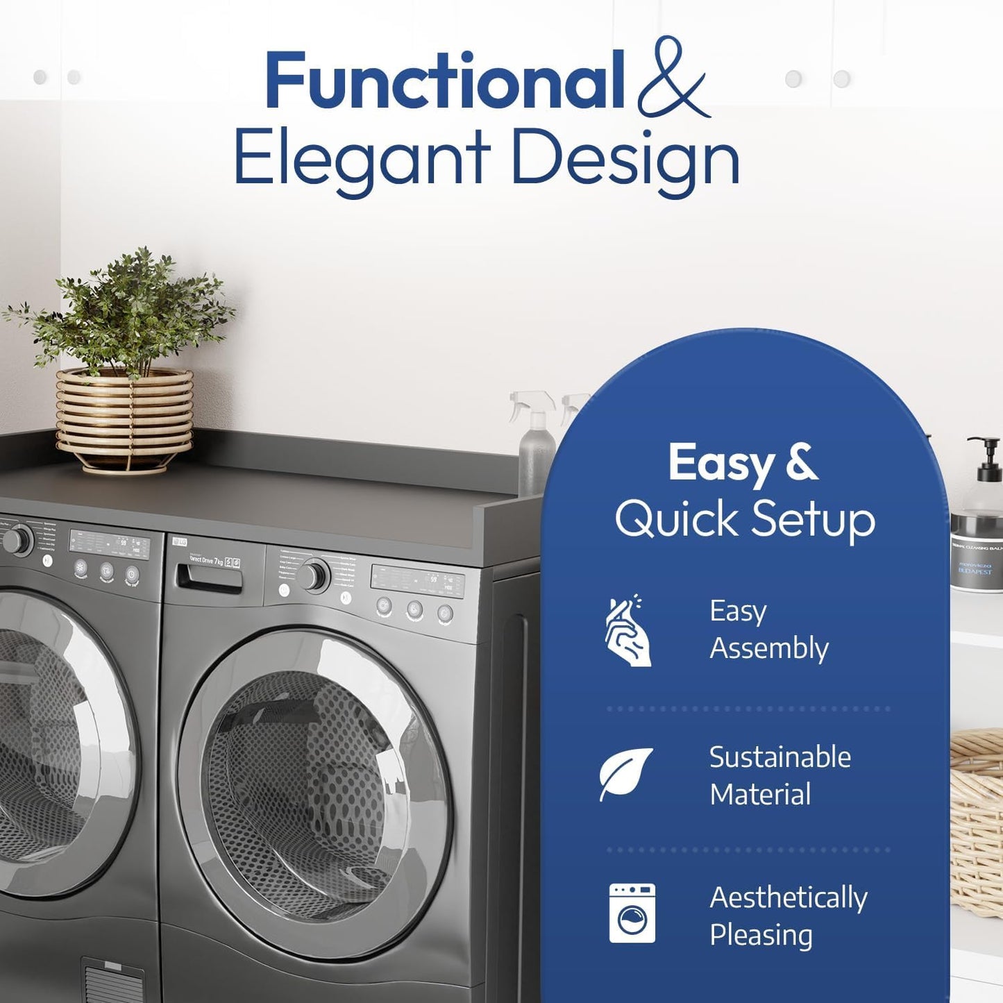 OfficeSimpli Large Washer Dryer Countertop 30 x 58 - Made in USA - Heavy-Duty Laundry Countertop Over Washer and Dryer, Laundry Room Countertop Organization Solution with Non-Slip Pads, Slate Grey