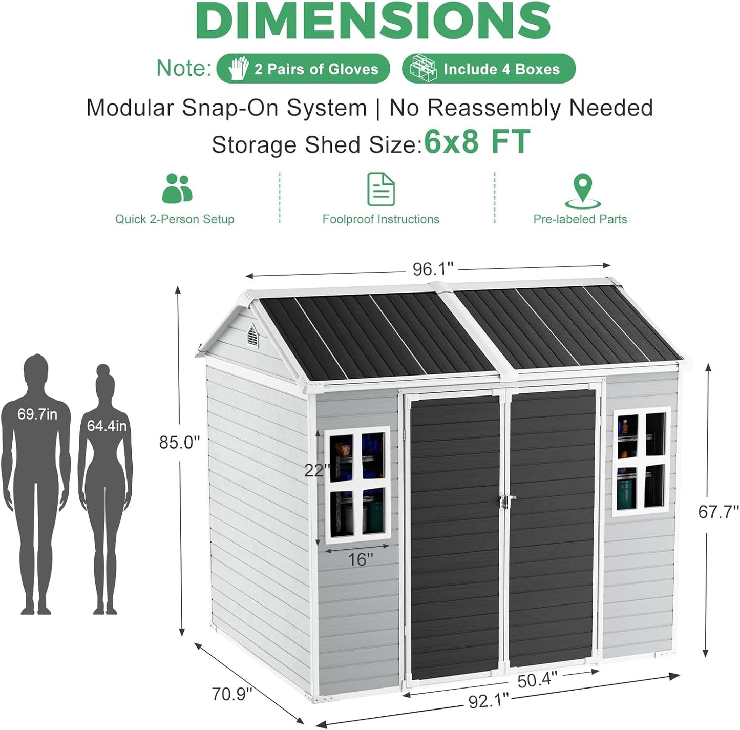 6x8 FT Plastic Storage Sheds Outdoor with Floor and Window, Utility All-Weather Resin Shed Easy to Install, Large Sheds & Outdoor Storage/Tool Shed for Backyard Patio Lawn, Gray