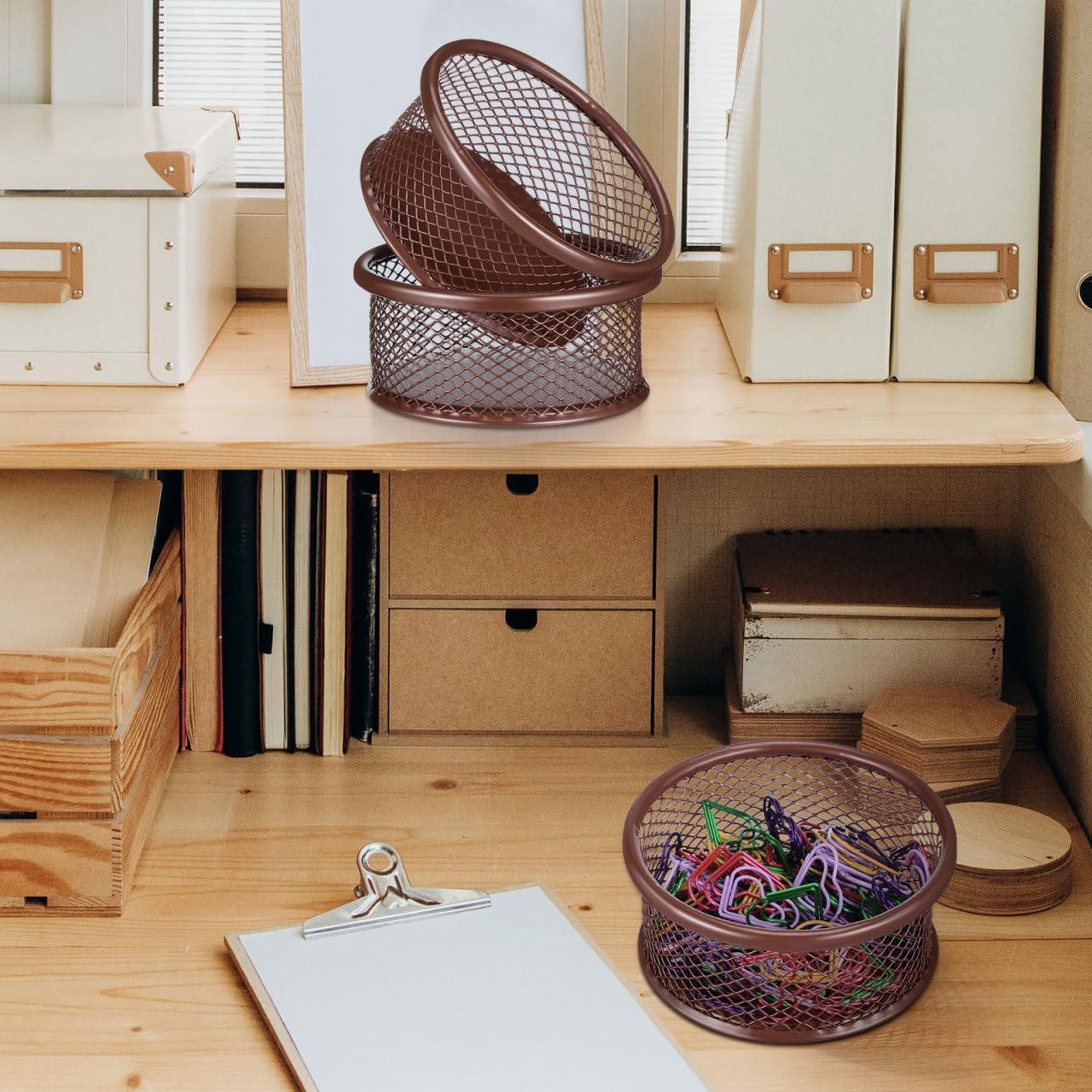 VILLCASE Paper Clip Holder, PaperClip Holders for Desk, Metal Mesh Paperclip Dispenser Organizer Desktop Binder Clip Holder Container for Home Office School, 4pcs