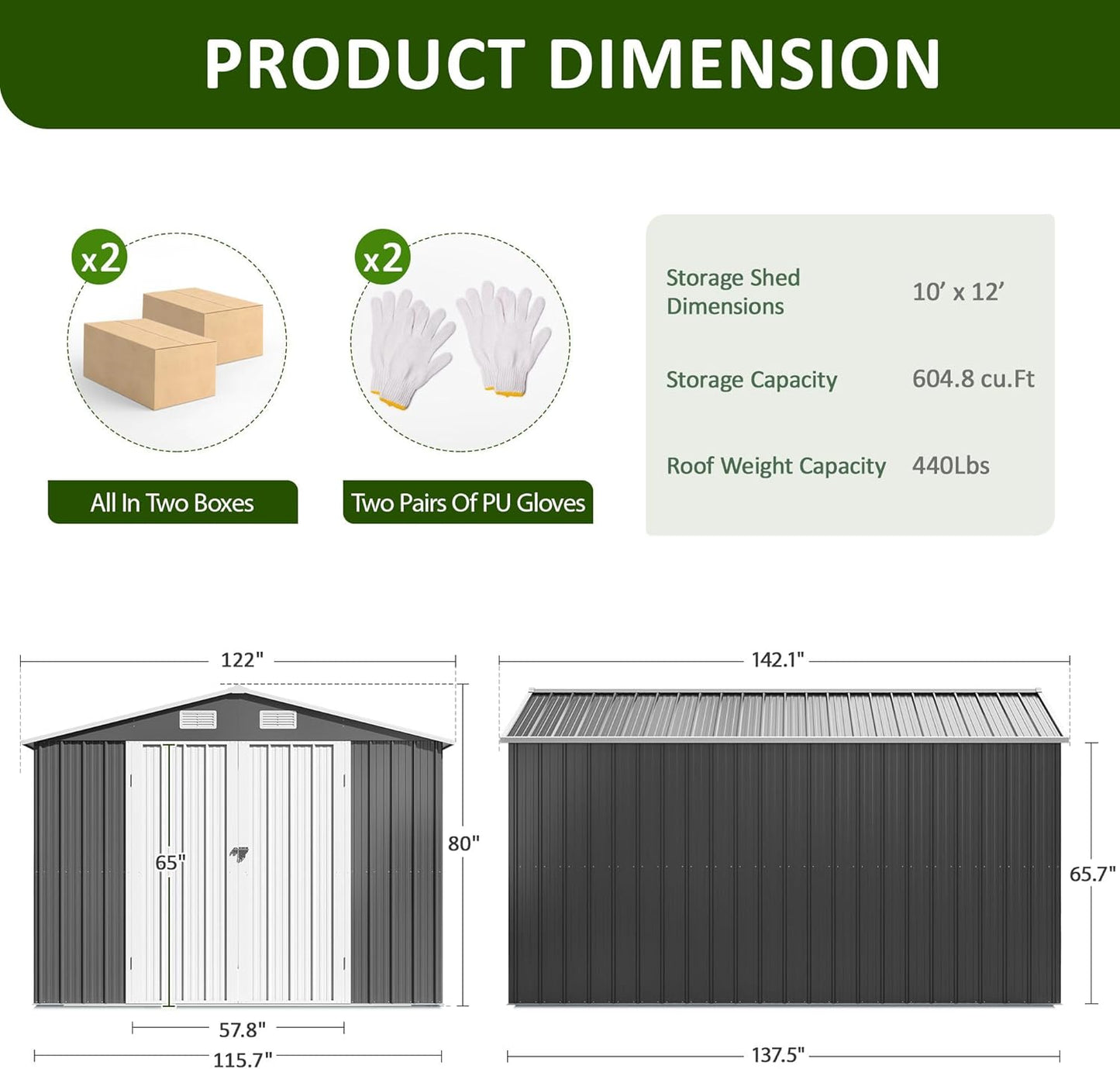 10x12 FT Outdoor Storage Shed, Metal Garden Tool Shed with Updated Frame Structure and Lockable Doors, Ideal for Backyard Garden Patio Lawn, Grey
