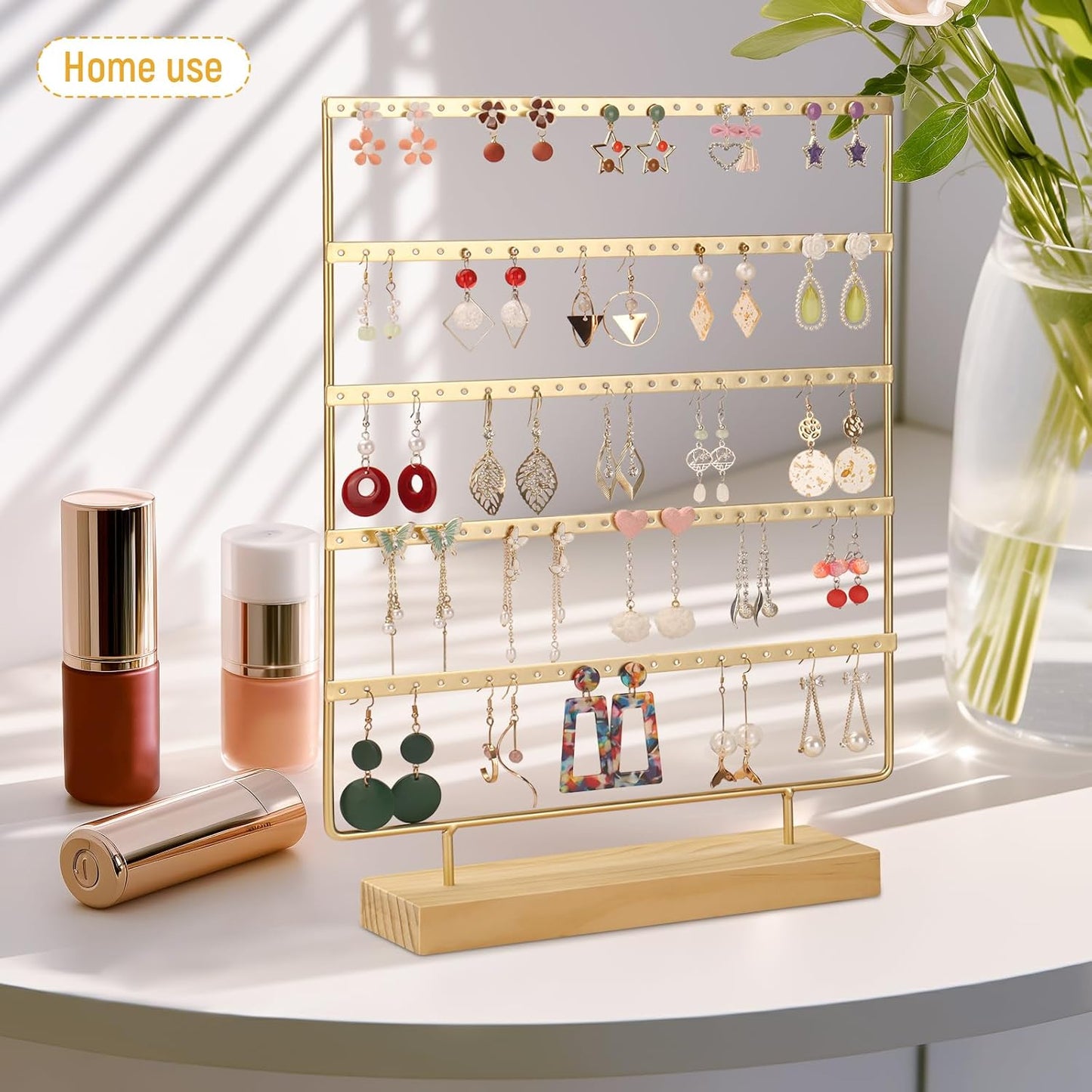 Earring Holder Organizer, Ear Jewelry Tree Organizer for Women, Earring Hanger with 5 Tiers & 120 holes (Gold)