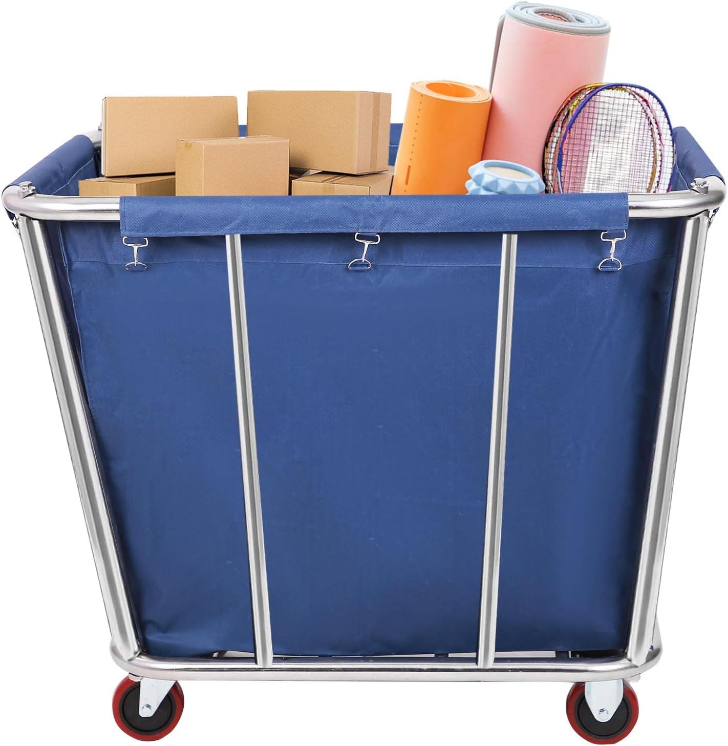Laundry Cart Commercial/Home,10 Bushels Heavy Duty Large Stainless Steel Rolling Laundry Basket with Wheels,for Laundry/Toys/Sundries Organizer and Storage,260LBS Load