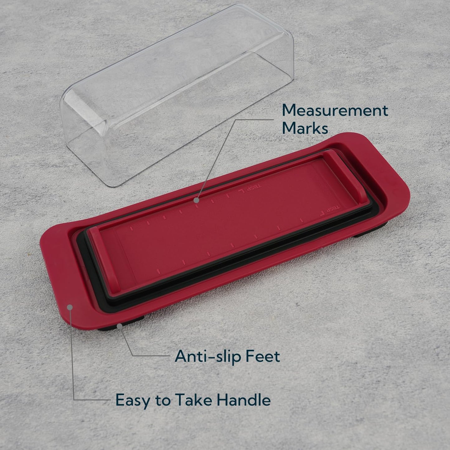 KITCHENDAO Airtight Butter Dish with Lid for Countertop and Refrigerator Door Shelf, Butter Keeper, Plastic Butter Holder Tray Container for West/East Coast Butter, Red