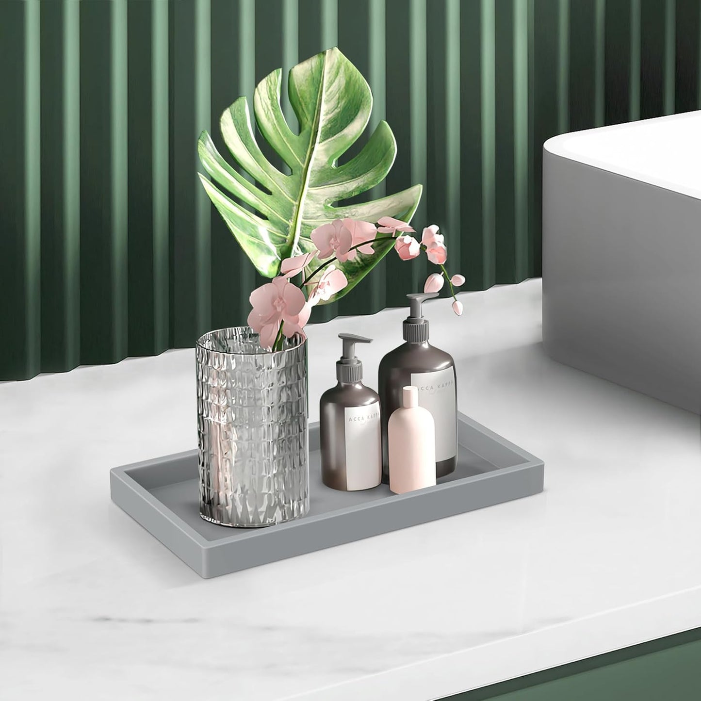 EG-SIPRO High-Grade Thickened Silicone Rectangle Bathroom Vanity Tray - Shatterproof Durable Soap Dispenser Tray for Countertop