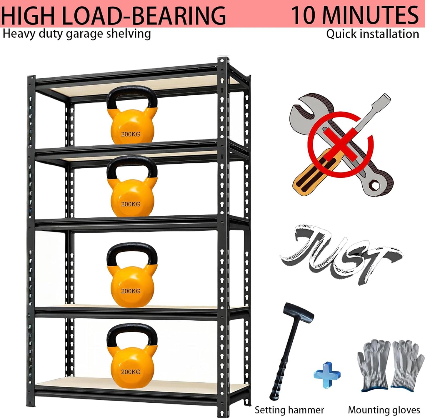 Storage Shelving Unit Heavy Duty Garage Shelves Metal Utility Rack for Kitchen Pantry Basement Pantry Warehouse Laundry Black 72" H x 36" W x 16" D 5-Tier 2000LBS