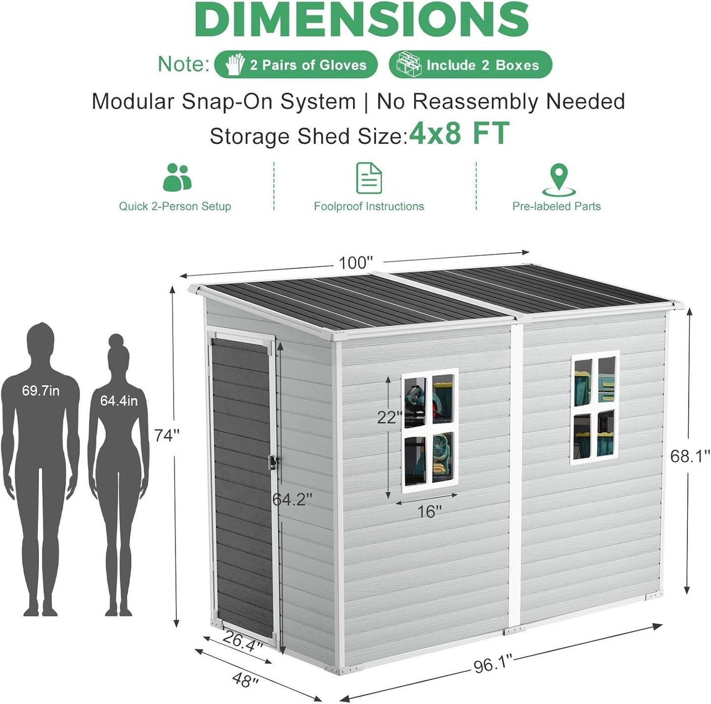 4x8 FT Plastic Storage Sheds Outdoor with Floor and Window, Lean to Resin Shed Easy to Install, Compact Sheds & Outdoor Storage/Tool Shed for Backyard Patio Lawn, Gray
