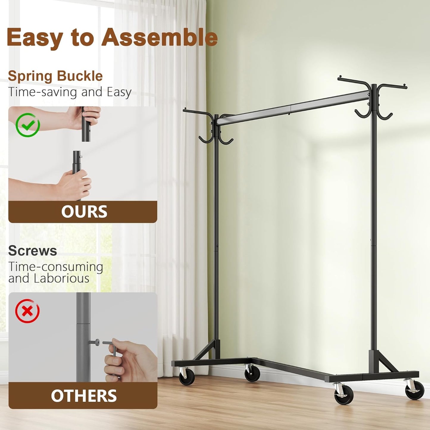 Hoctieon Z Clothes Rack with Cover, Metal Heavy Duty Clothing Rack, Rolling Garment Rack with Wheels, with Dustproof Cover Waterproof Protector, with 2 Durable Zippers, for Hanging Clothes, Black