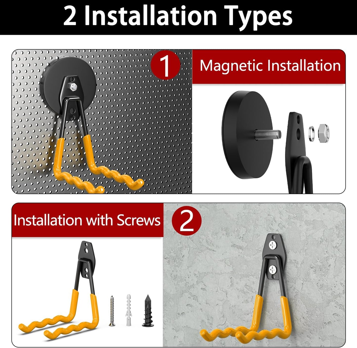 3-H Magnetic Wave Hooks Heavy Duty 2 Pack, Large Magnet Garage Hooks Heavy Duty and Strong Utility Magnetic Tool Holde for Hanging and organizing Garden Power Tool (Orange