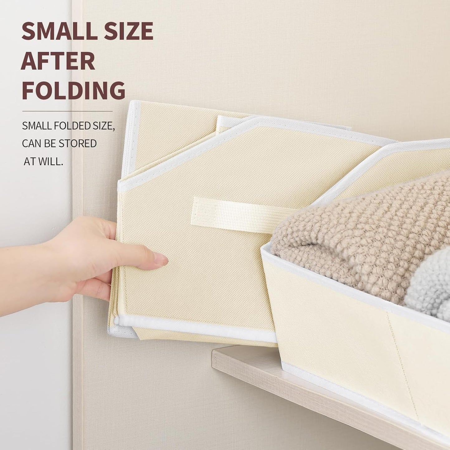 Clothes Organizers and Storage - Fabric Cube Bins with Handles, Storage Baskets for Shelves, Trapezoid Collapsible Boxes for Home, Dorm, Office, 10 Pack, Beige