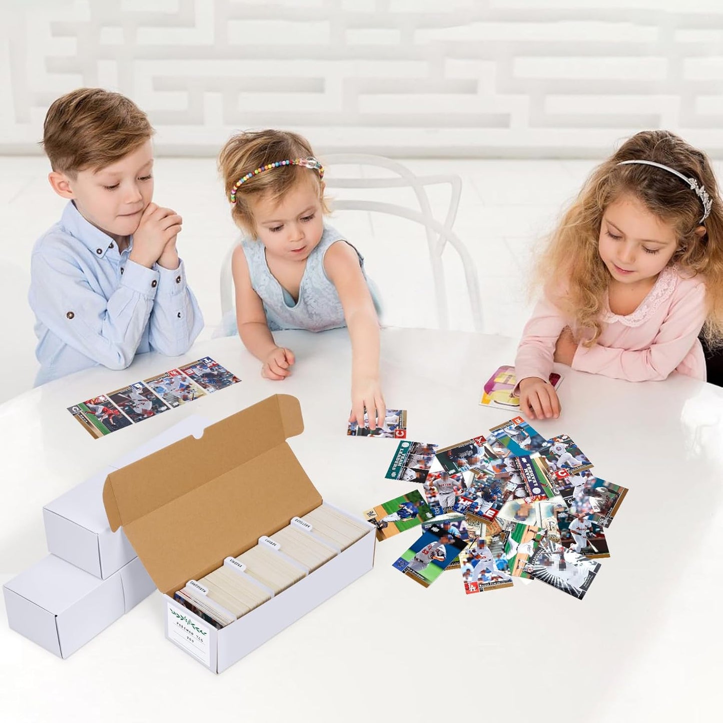 Trading Card Storage Box with Dividers, Cardboard card Organizer Box for Baseball, Sports, Game, Playing Card Collection, pack of 3, White&Brown