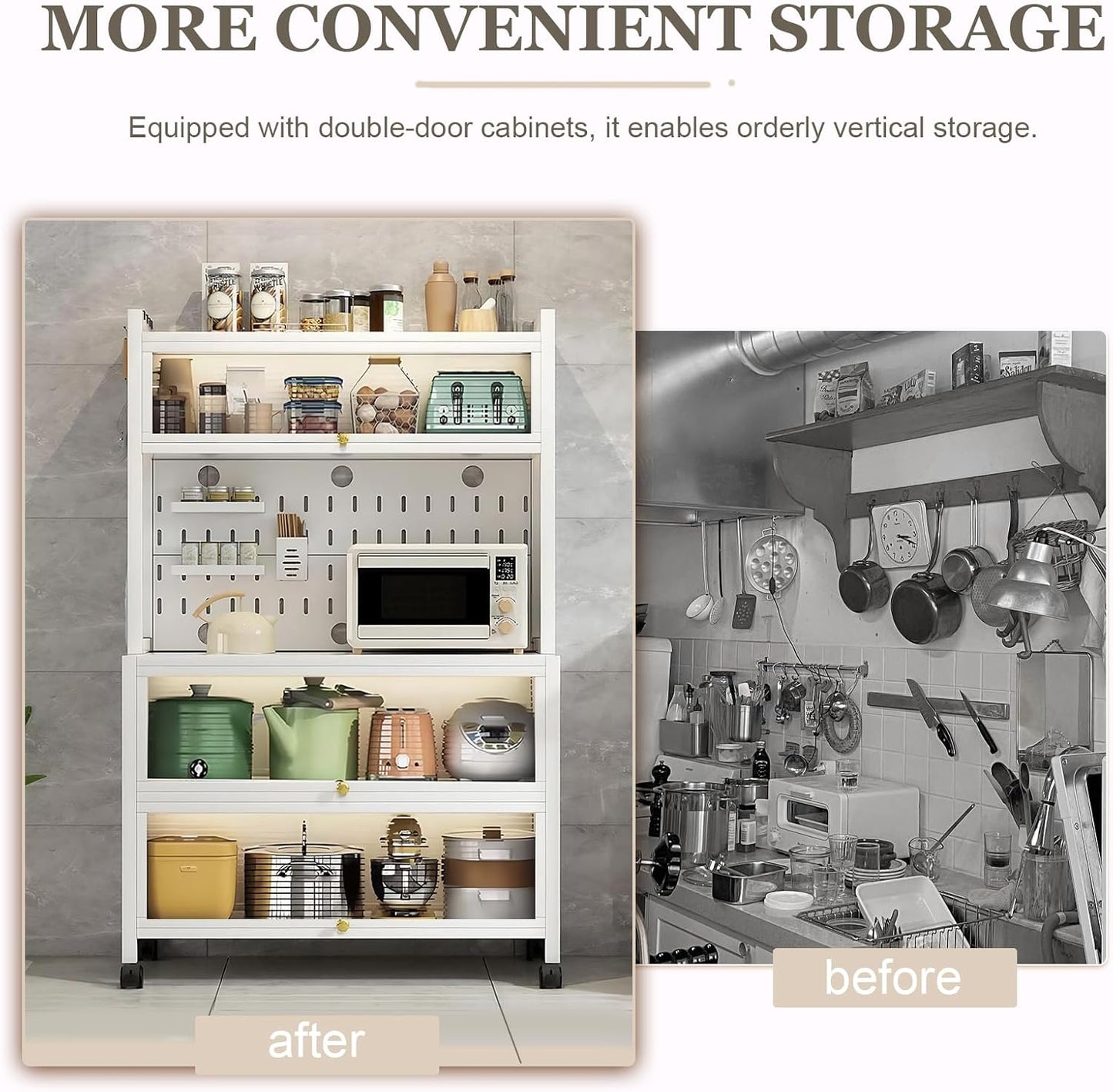Mobile Kitchen Storage Cart with Wheels,Wheeled Multi-Layer Floor Storage Cabinet with Locker Hole Board Freestanding Storage Cabinet Rust Proof Microwave Oven Pot Oven Rack