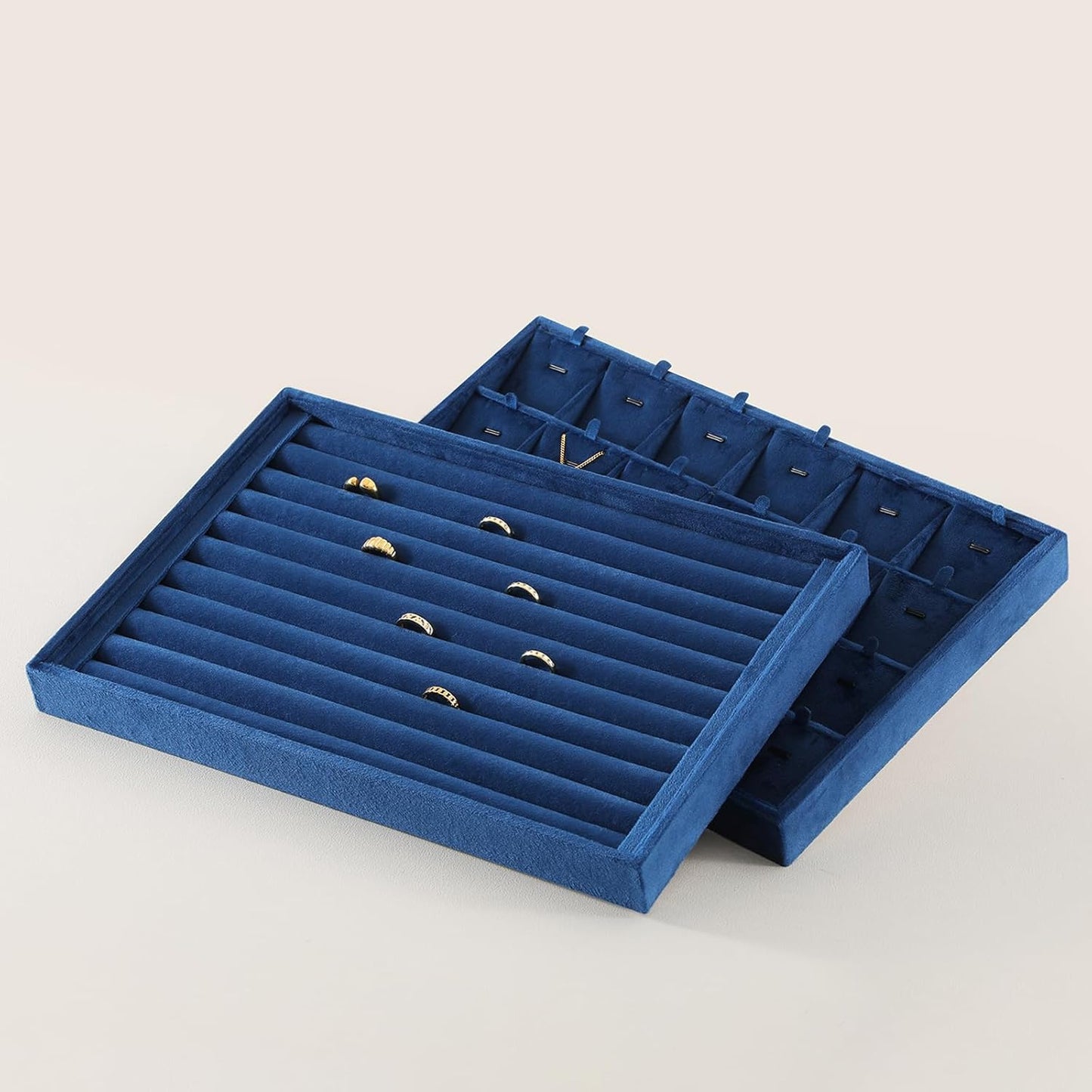 Ring Tray, Velvet Jewelry Trays,Premium Ring Display Case,Luxury Stud Earring Organizer,Blue Jewelry Storage