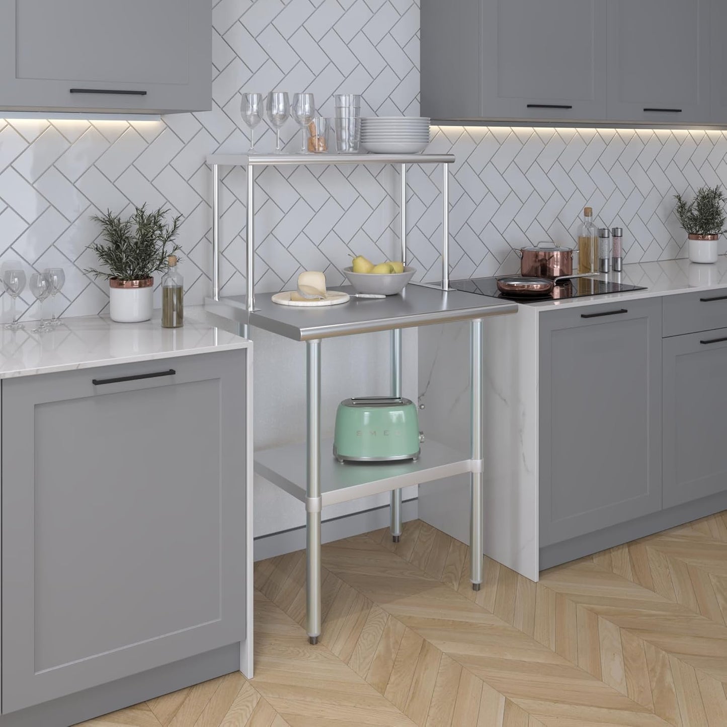 AmGood Stainless Steel Work Table with Wide Single Tier Overshelf | Metal Kitchen Prep Table & Shelving Combo (24"" x 30"" Work Table + 12"" Overshelf), AMGWT2430+SOS1230FM1