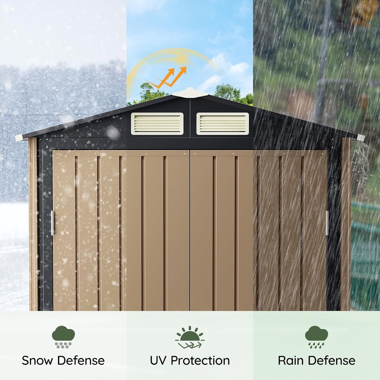 5x3 FT Outdoor Metal Storage Shed, Double Door, 1 Clear Window, Tool Shed for Garden, Patio, Backyard Brown