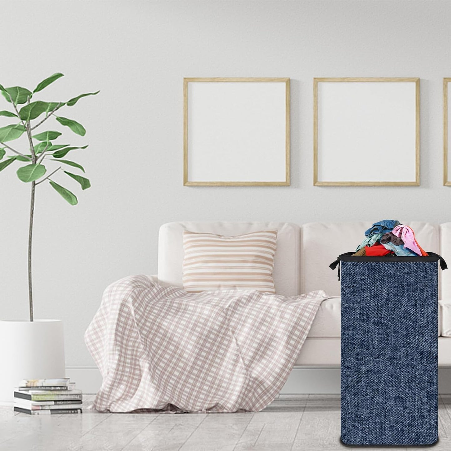SNIGJAT Extra Large Laundry Hamper, 100 L Tall Laundry Basket with Sturdy Handles, Dirty Clothes Basket for Bedroom, Large Hamper, Sturdy Storage Organizer for Clothes Toys Blue
