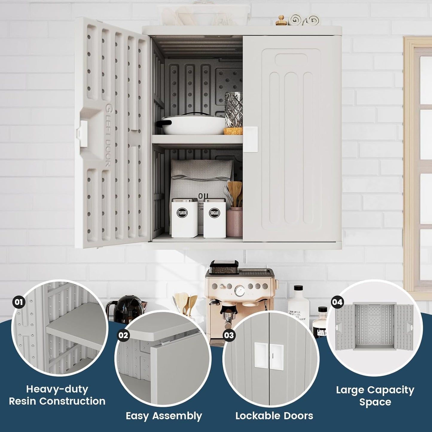 Amopatio Outdoor Storage Cabinet Waterproof with 1 Shelf, Patio Storage Shed All Weather Use for Lawn Care Accessories, 19.7" D x 29.5" W x35.4 H, Gray