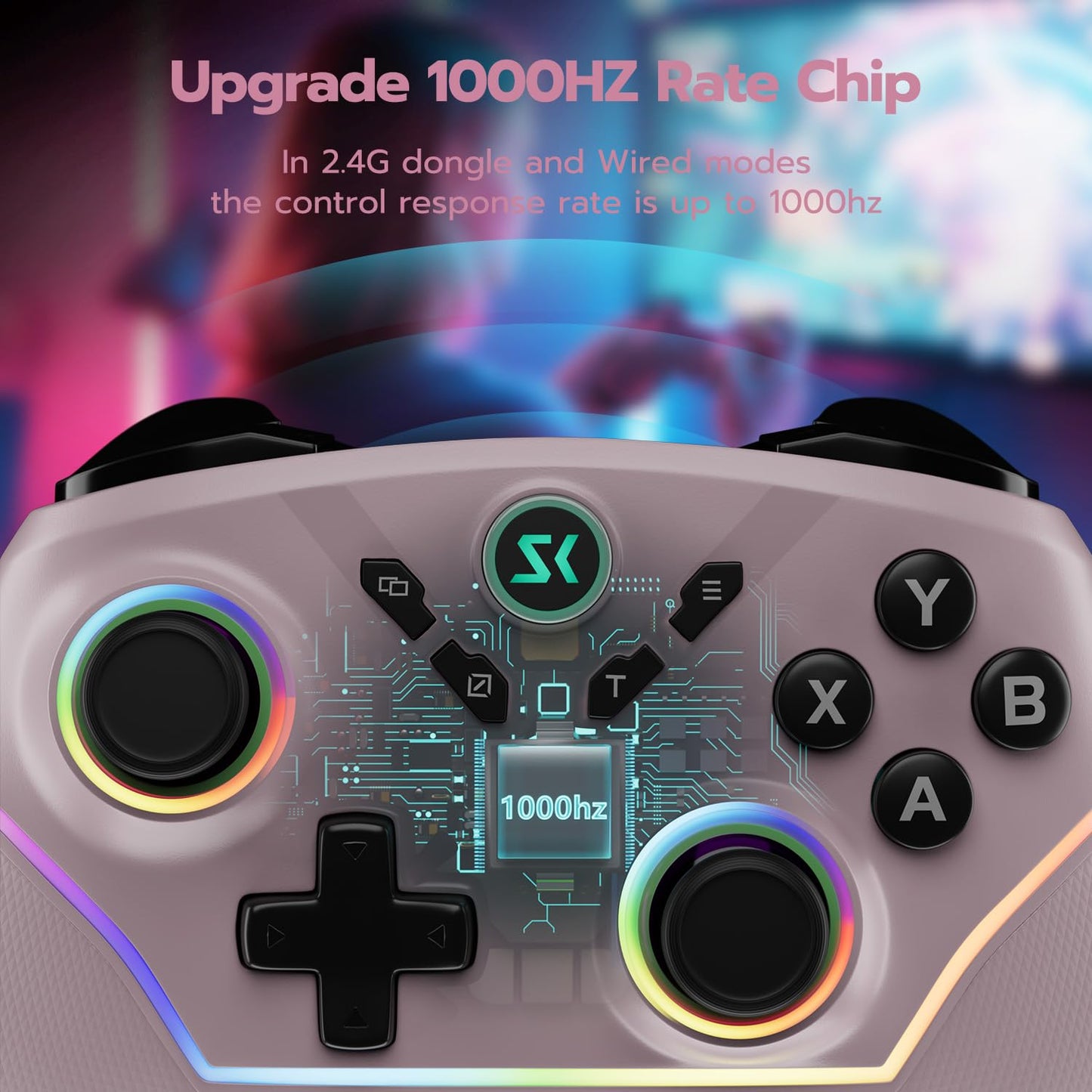 ISHAKO Wireless Gaming Controller – 1000Hz Polling, 1200mAh Battery PC Controller, Back Buttons, Hall effect Joystick, Hall Triggers, 3-Mode Triggers 2.4G&Bluetooth Controller for PC/Steam/iPhone/Android/Switch -Metallic Berry Powder
