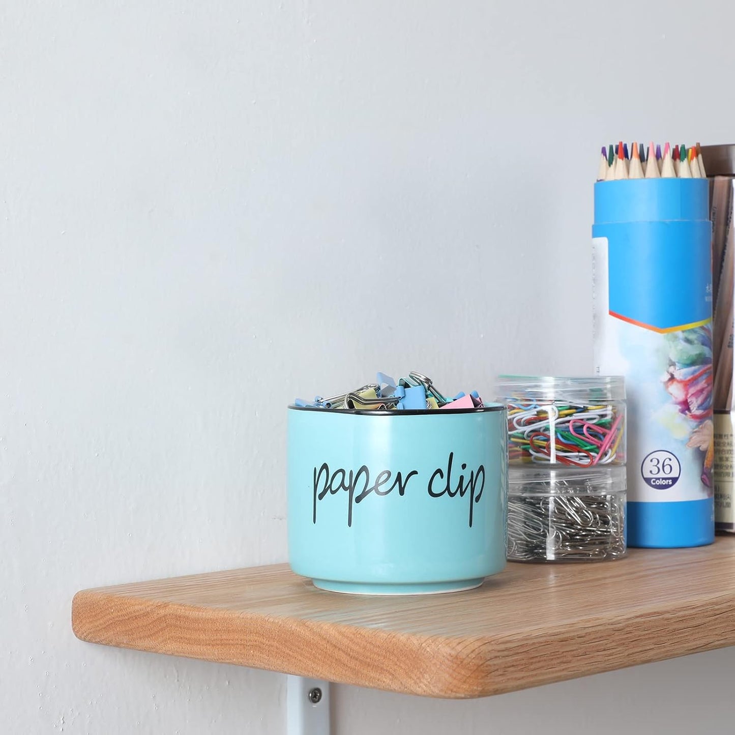 ONTUBE Farmhouse Paper Clip Holders,Ceramic Binder Clip Dispenser Organizer for Desk ,Cute Office Push Pins Holder (Turquoise)
