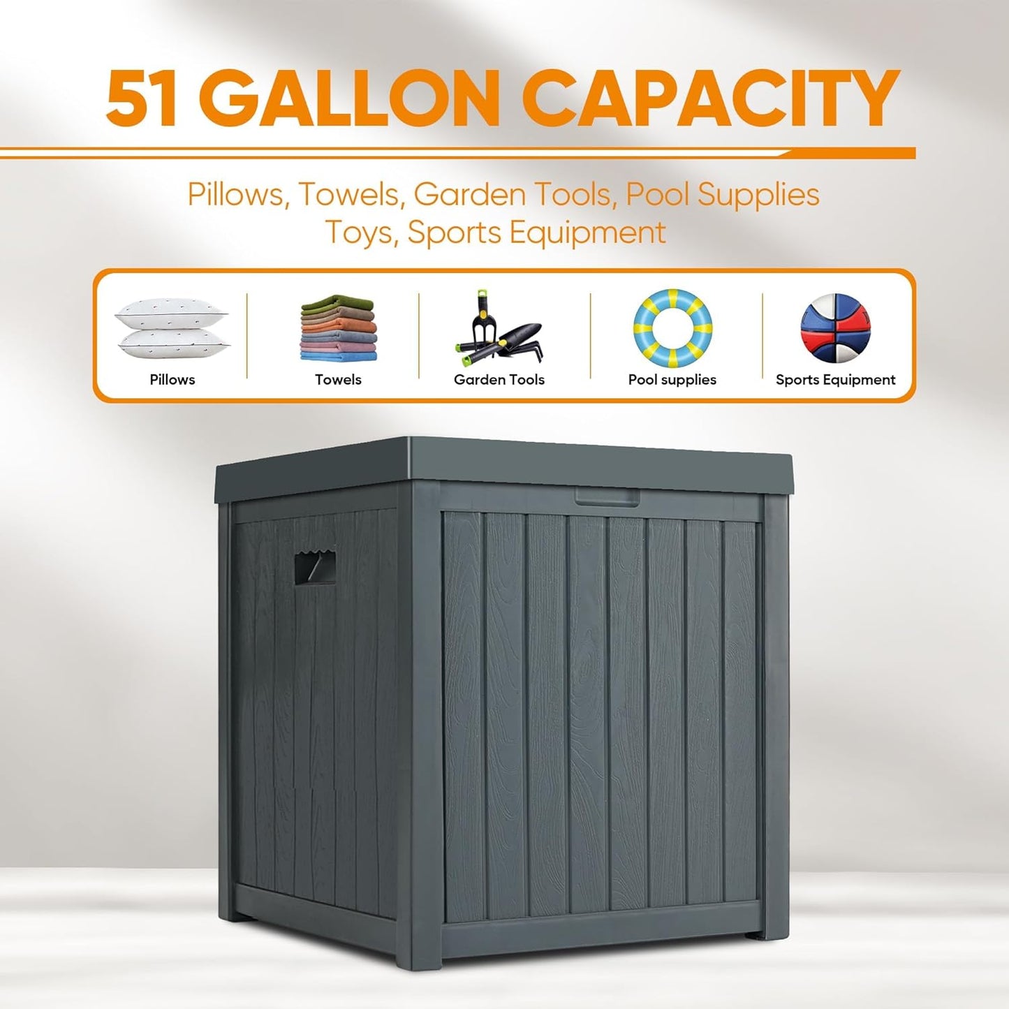 ZYJOYY 51 Gallon Resin Deck Box, Outdoor Storage Box Waterproof for Patio, Garden, Pool, and Deck, Storage Solution for Cushions, Tools, Delivery Packages, Grey