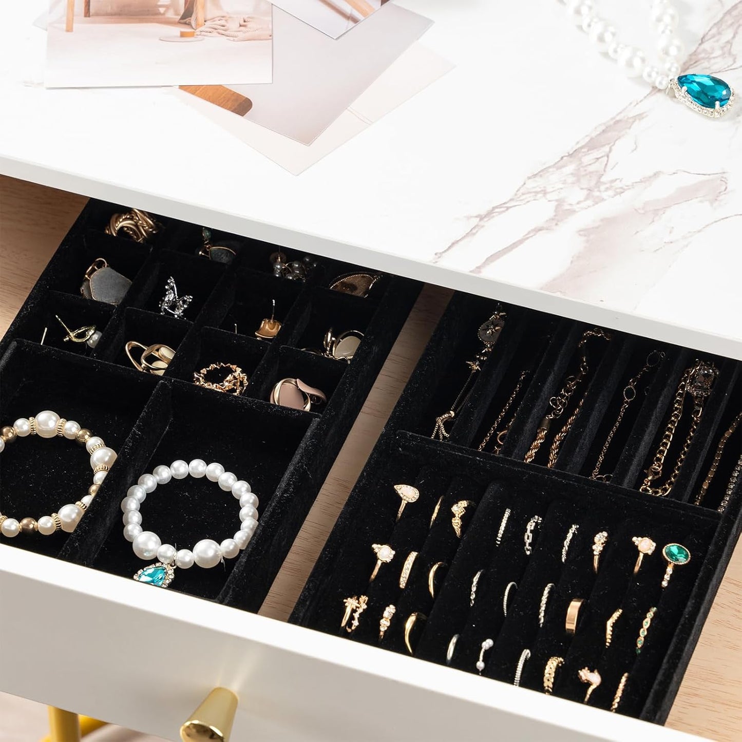 ProCase Stackable Jewelry Organizer Trays for Drawers, Jewelry Drawer Inserts Container Display Case Storage for Earring Necklace Rings Bracelet with Removable Dividers -Allblack, 2 Layers