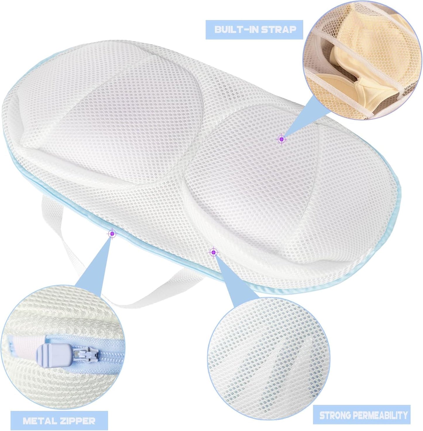 Large Bra Laundry Bags for Washing Machine, Fits All Cups Anti Deformation Bra Washing Bag, Lingerie Bags for Washing Delicates (4 Pack White)