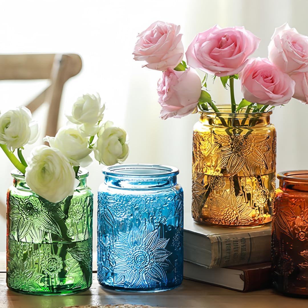 ANSQU Green Glass Canister Jars, 34oz Candy Jars with Lids, Vintage Colored Mason Jars for Kitchen Decorative Jar for Coffee Tea Candy Cookies, Cute Jar (Green, 2 Pack)
