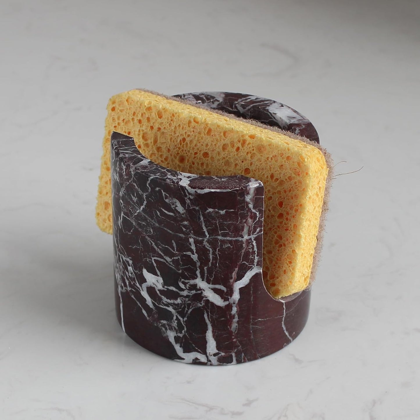 Natural Travertine Marble Sponge Holder for Kitchen Sink, Drying Rack, Compact Sink Caddy Organizer - Rosso Levanto Marble
