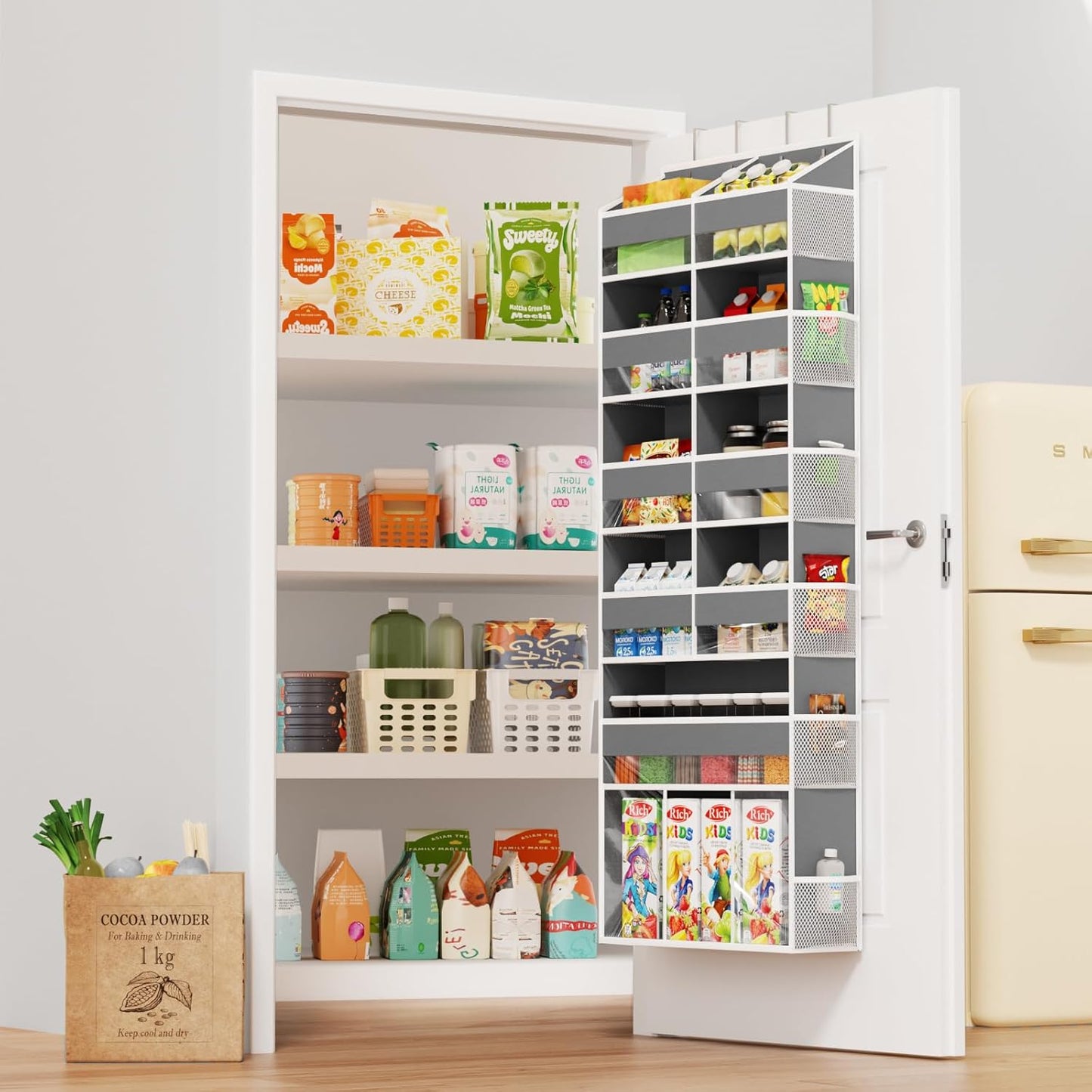 Over The Door Organizer 6-Tier Hanging Storage - Door Hanger Organizer with 10 Pockets & 12 Mesh Side Bags, 80lb Heavy Duty Back of Door Storage for Closet Bathroom Pantry Nursery Laundry