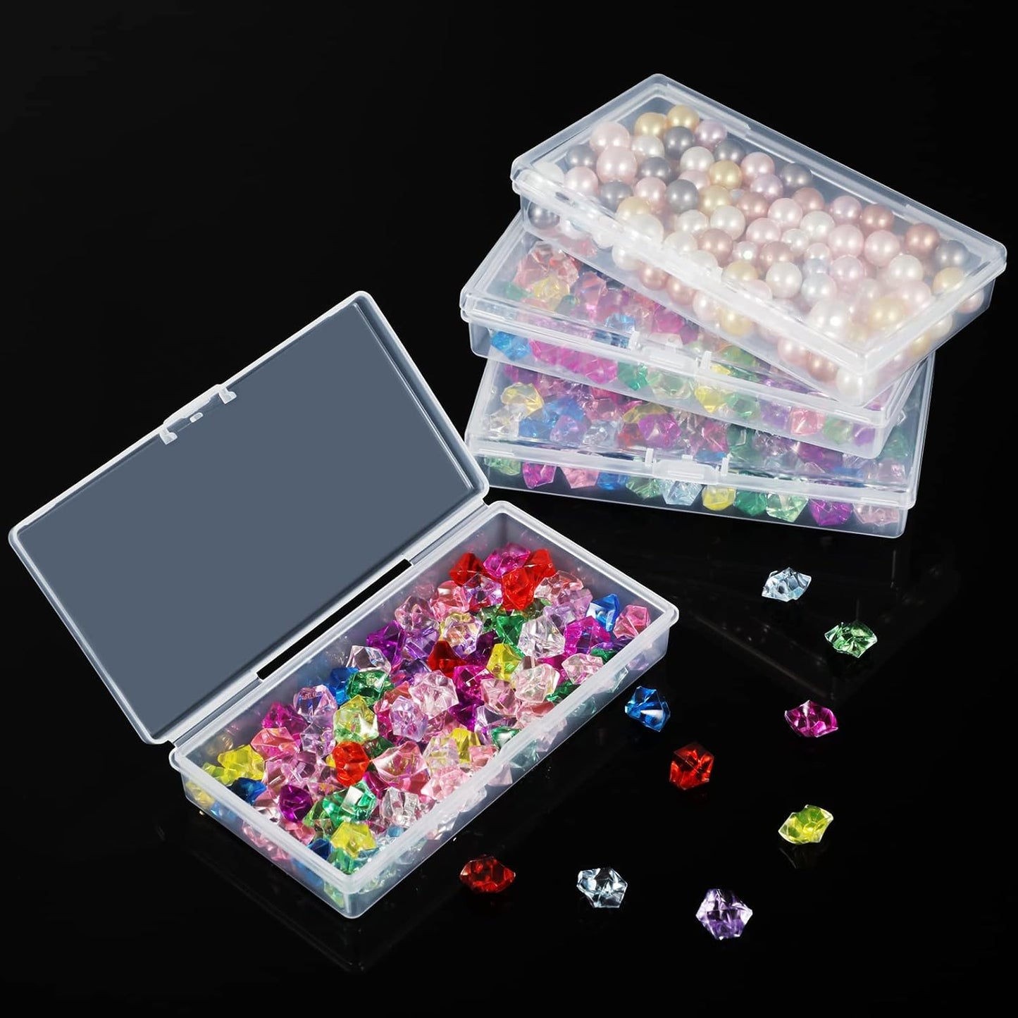 SATINIOR 24 Packs Small Clear Plastic Beads Storage Containers Box with Hinged Lid for Storage of Small Items, Crafts, Jewelry, Hardware (4.8x2.44x0.9 Inches)