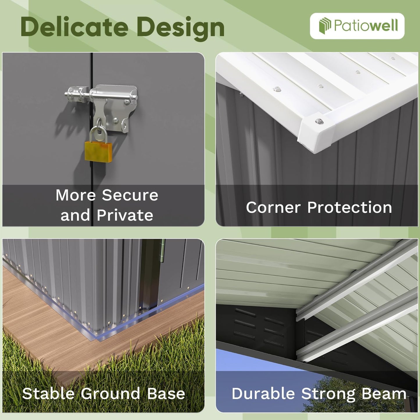 Patiowell 6x4 FT Outdoor Storage Shed, Water-Resistance Metal Outdoor Sheds with Vents & Lock, Garden Shed of Galvanized Steel for Lawn, Patio, Backyard Garden Tools, Bikes, Gray