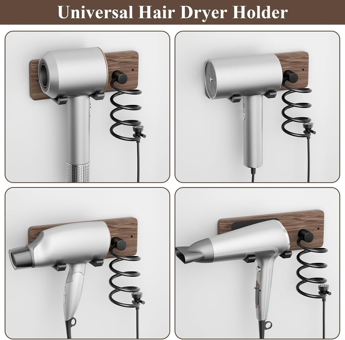 Tindbea Hair Dryer Holder Curling Iron Holder, Blow Dryer Holder Wall Mount, Bathroom Hair Tool Organizer Rack for Universal Dryer, Walnut Matte Black