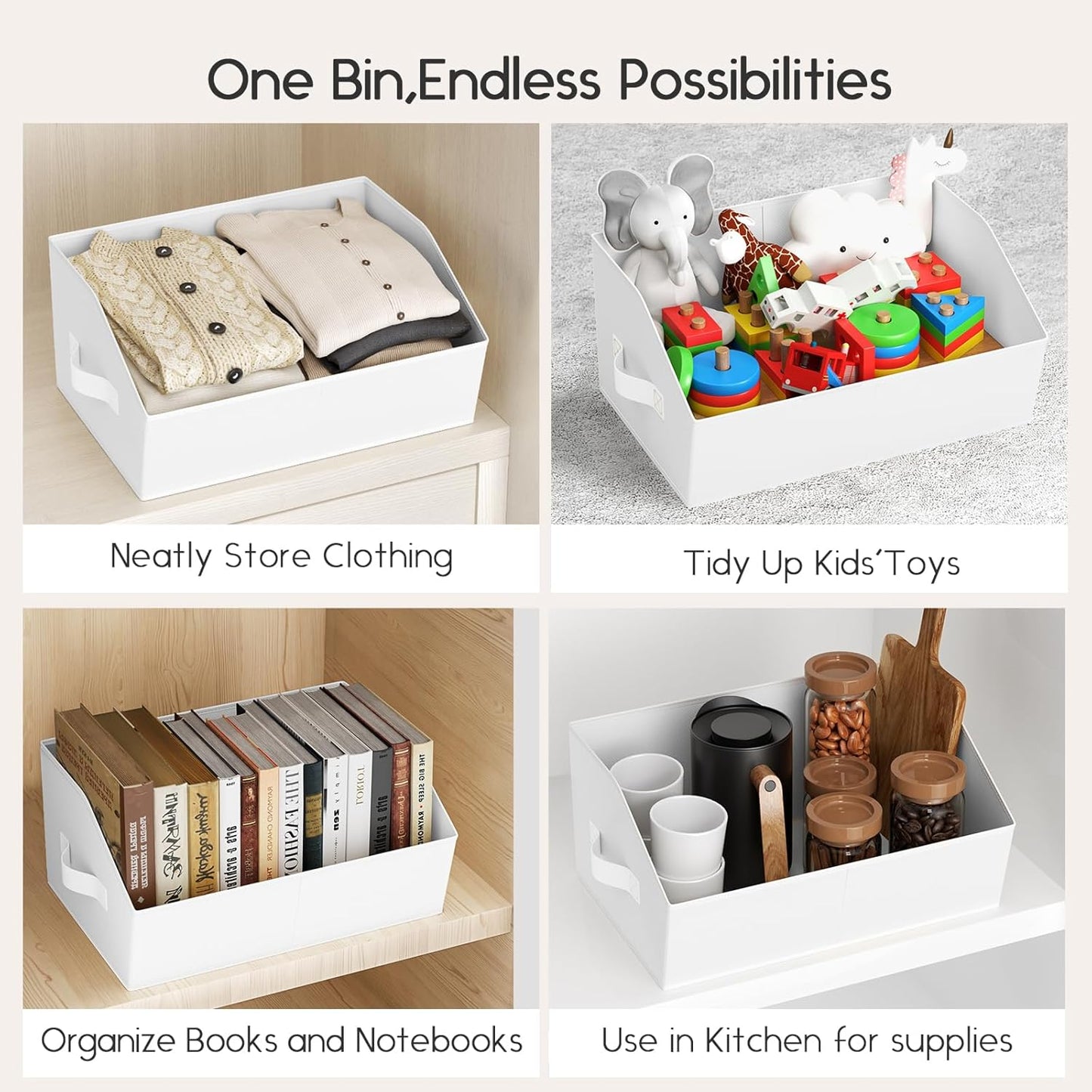 Large Closet Organizers and Storage Bins - 10 Pack Trapezoid Storage Baskets for Shelves, Foldable Fabric Baskets with Handles Ideal for Closet, Basket, Wardrobe and Shelf Storage, White