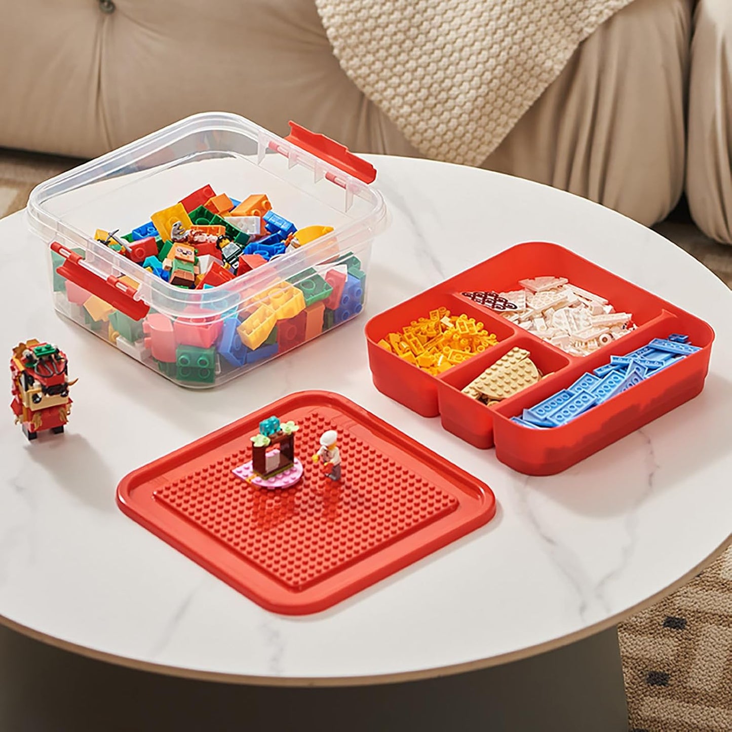 Toys Storage Organizer Bins for Lego, Building Blocks Storage with Building Baseplate Lid, Storage Containers for Building Brick Storage Plastic Stackable Organizer Bin Toy Chest