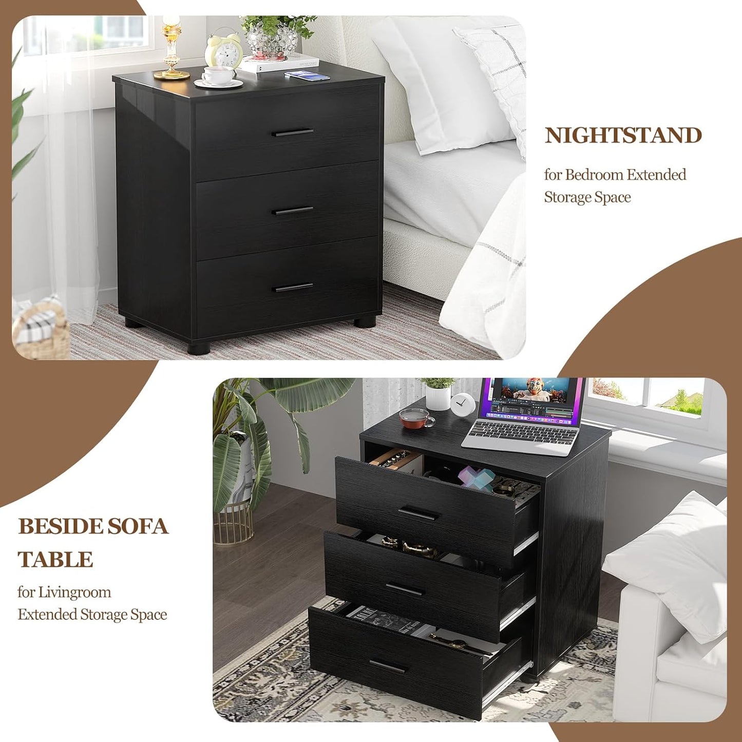 Aheaplus Closet Drawers Set of 2, Wood Closet Organizers and Storage with 3 Drawers, Closet Drawers Organizer System, Nightstands Bedside End Table with 3 Drawers Storage for Bedroom, Black