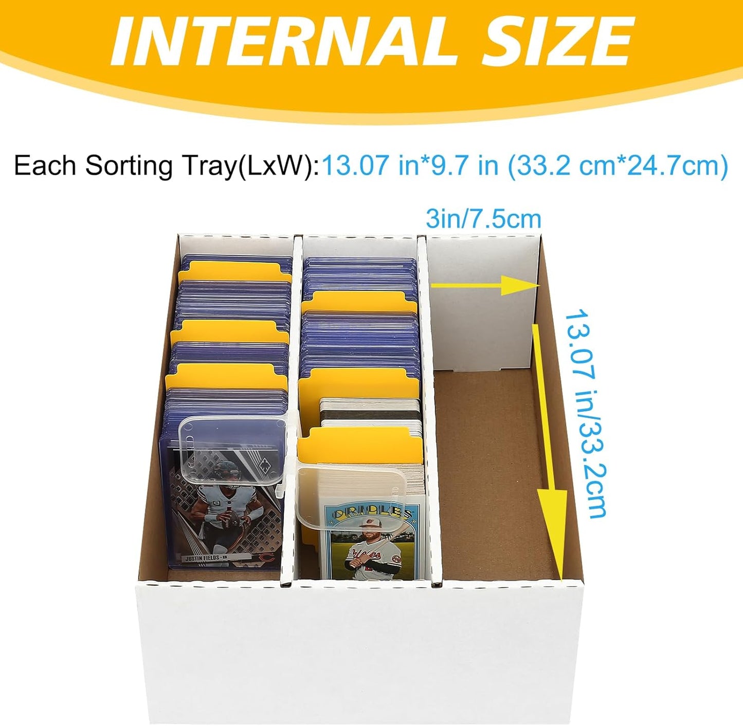 Sport Card Box 3 row Cardboard Storage Box White Bulk Trading Card Storage Collection Tray with 24 divider for MTG TCG