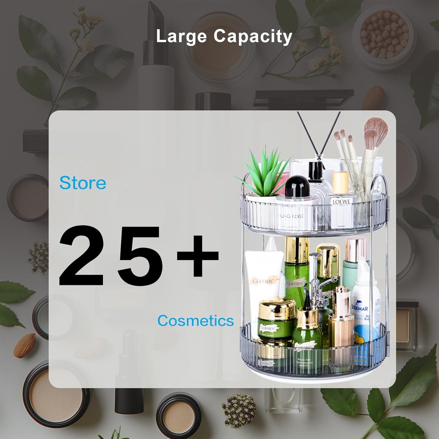 360 Rotating Makeup Organizer, 2 Tier Lazy Susan Bathroom Counter Organizer, Skincare Organizers, Spinning Perfume Organizer & Vanity Organizer Countertop (Classic Grey, 2 Tier)