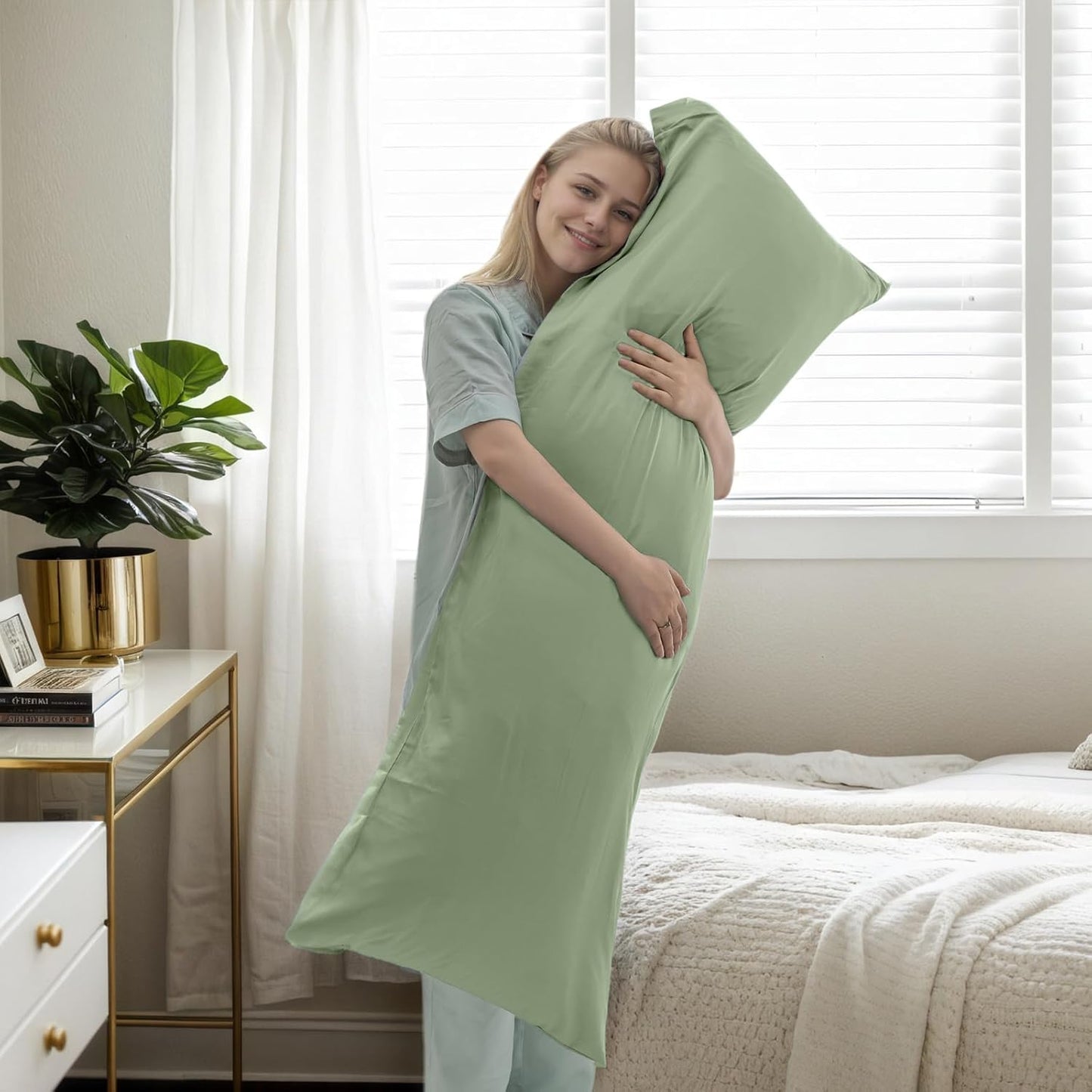 Body Cooling Pillow Cases Cover, Bamboo Rayon Green Body Pillowcases with Zipper Closure, Cool and Breathable Pillow Case for Hot Sleepers and Night Sweats, 20x54 inches
