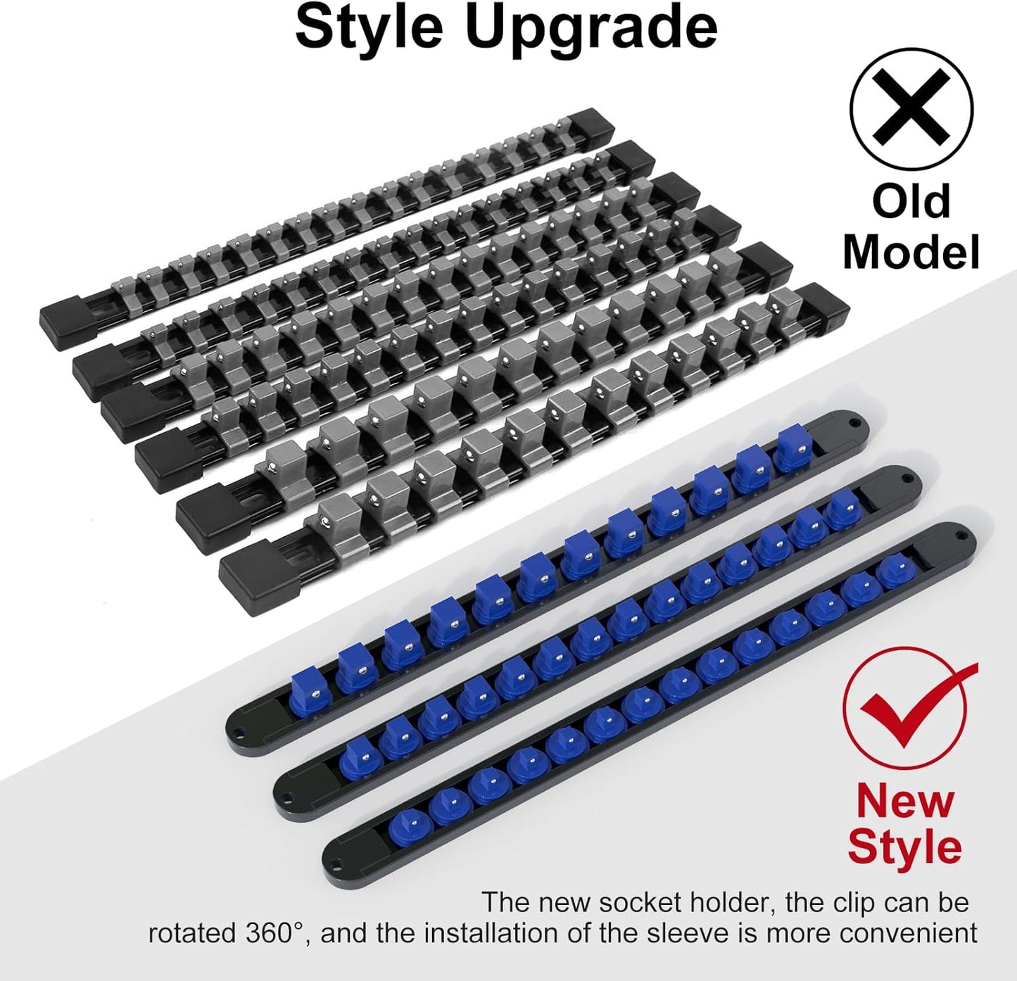 FivePears 3PCS 360° Socket Organizer Twist Lock,3/8 1/4 1/2 Socket Storage Rails, Premium Quality Socket Holders for Tool Box ,Tool Carts,Contains up to 40 Clips (Blue, Red and Black)