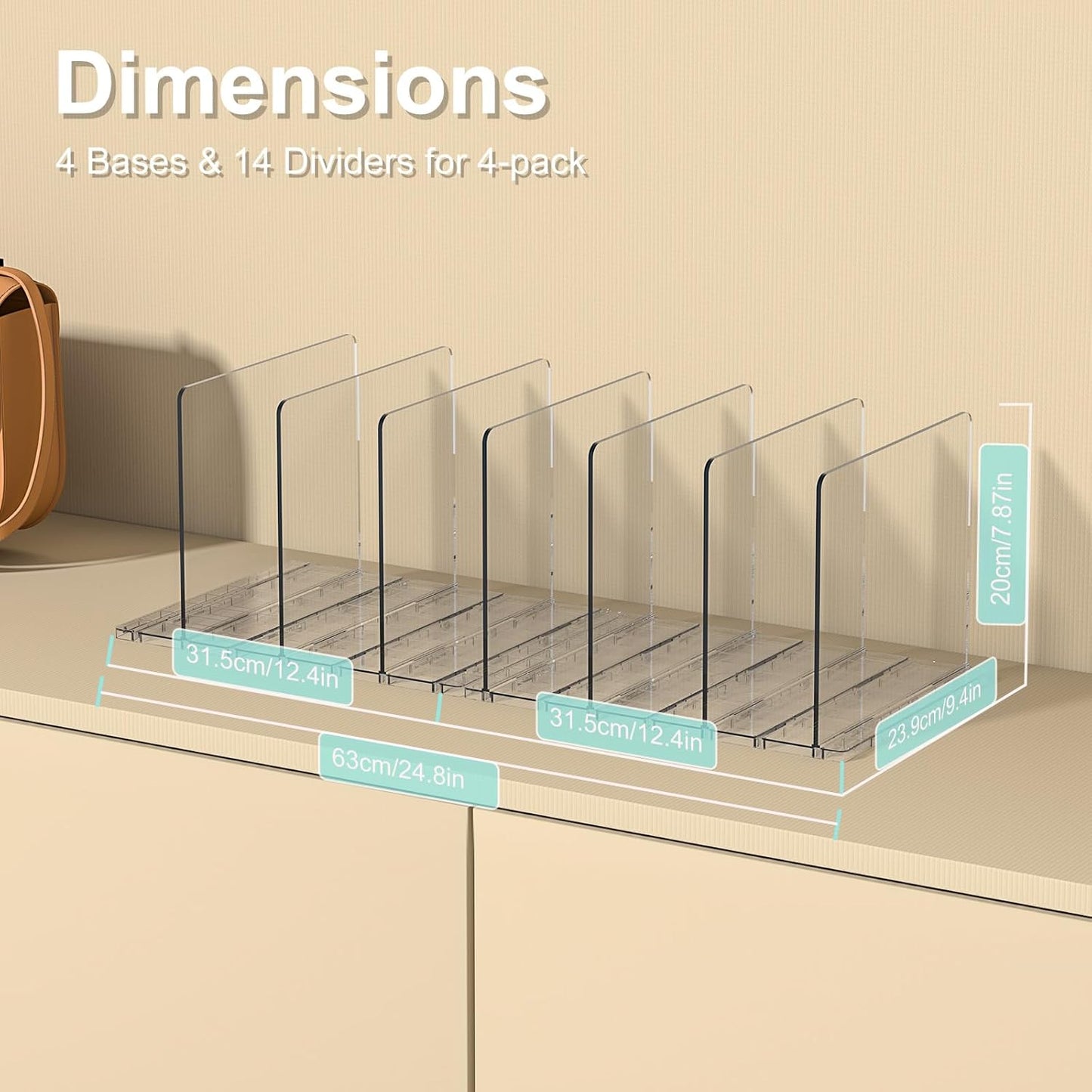 Bag & Purse Organizer for Closet: Adjustable Clear Handbag Storage Shelf - Plastic Clutch Dividers for Closet Organizers and Storage - Keep Carteras & Pocketbook Upright
