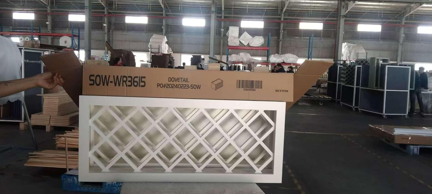 Solid Wood RTA Wall Cabinet with Lattice Panels - Wine Holder & Storage for Bar, Pantry, Cellar & Countertop - Mocha (White, 30'W 12'D 18'H)