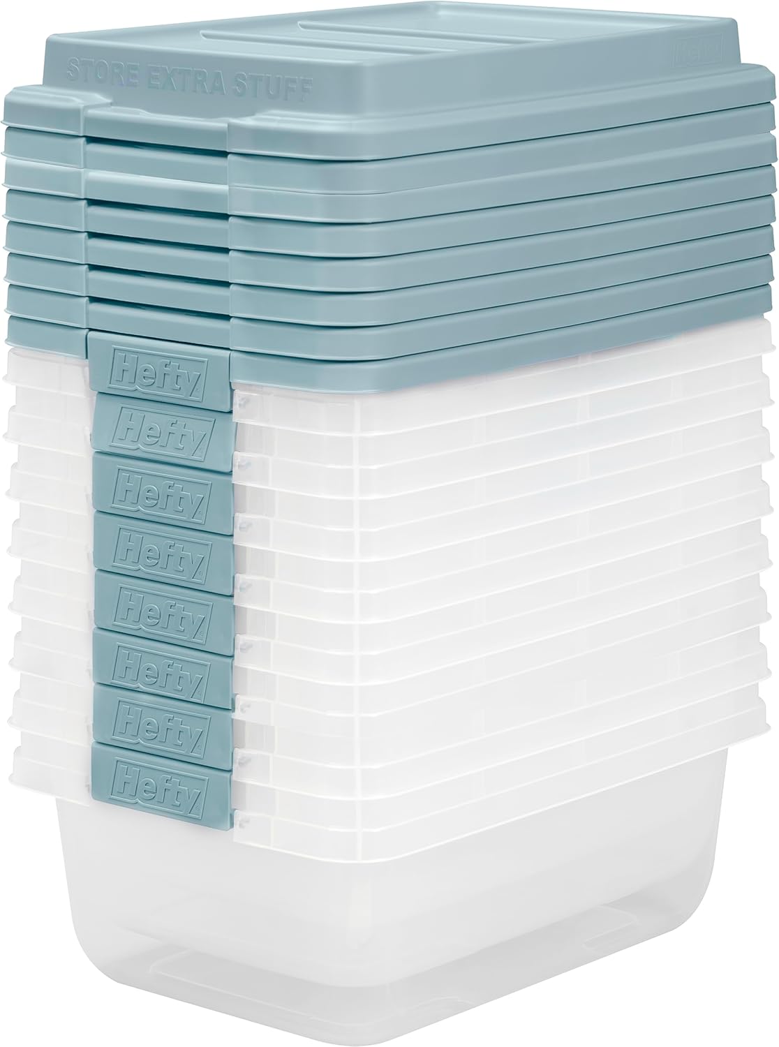 Hefty HI-RISE 18 Qt Plastic Storage Bins with Lids, 8 Pack Clear Stackable Containers with Secure Latching Handles, Under Bed Storage Boxes for Clothes, Shoes, Toys, Closet Organization