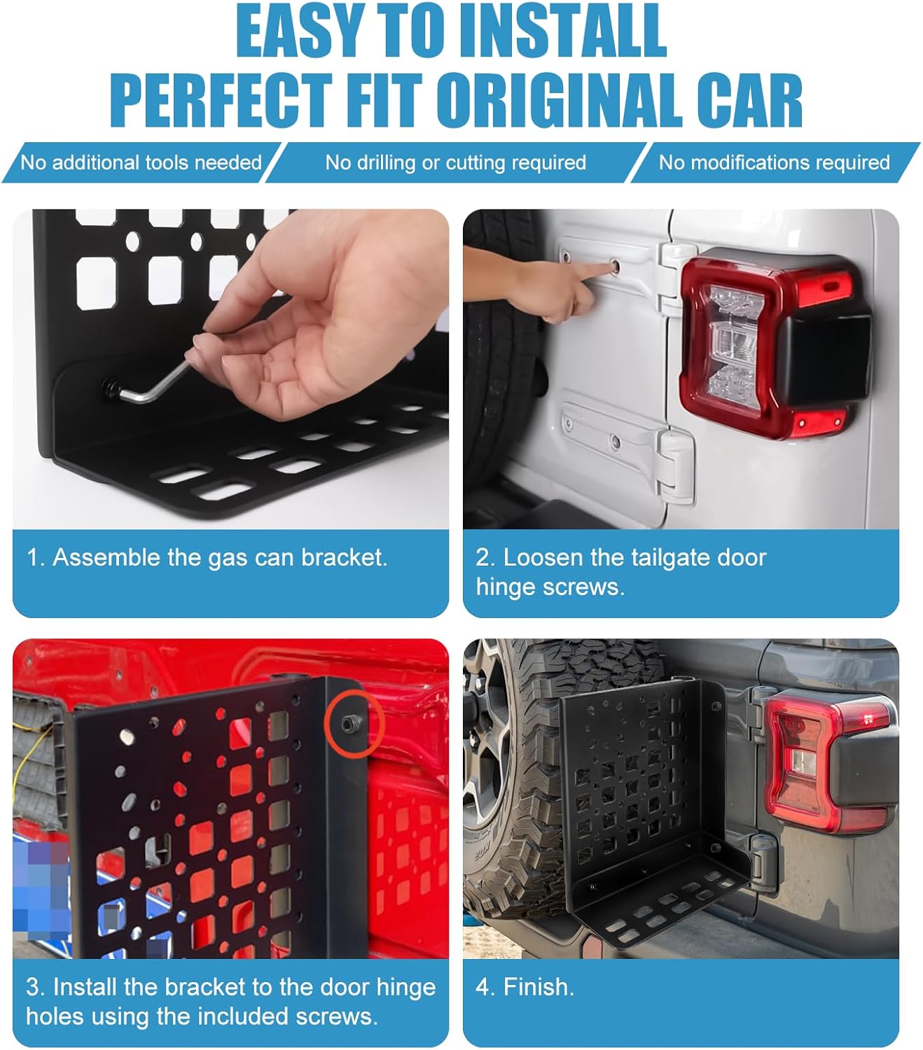 Gas Can Mount With Flag Pole Mount Holder For 2018-2025 Jeep Wrangler JL/JLU 4xe, Tailgate Step Foot Pedal Molle Panel Cargo Shelf Storage Bracket Fits Standard Gasoline Locking Pack Mount