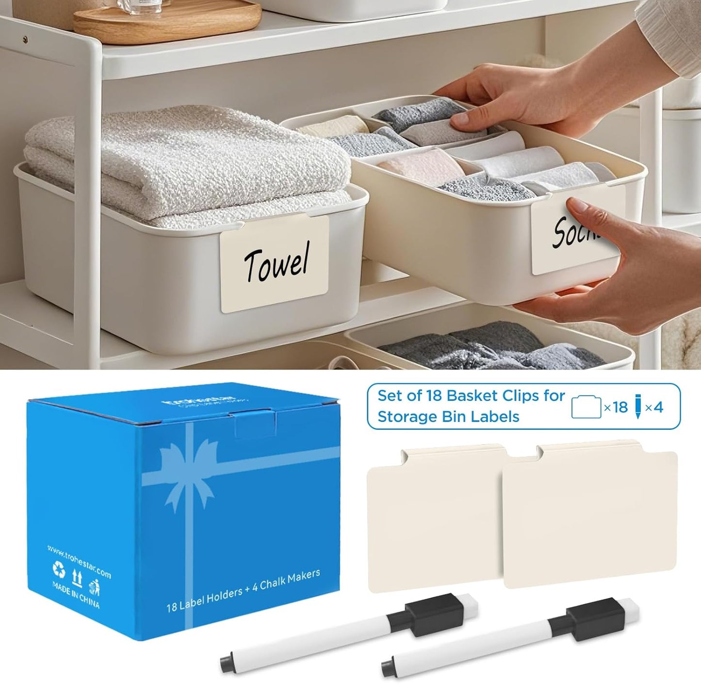 Metal Basket Bin Label Clip (Cream, 18 Metal Label Clip)