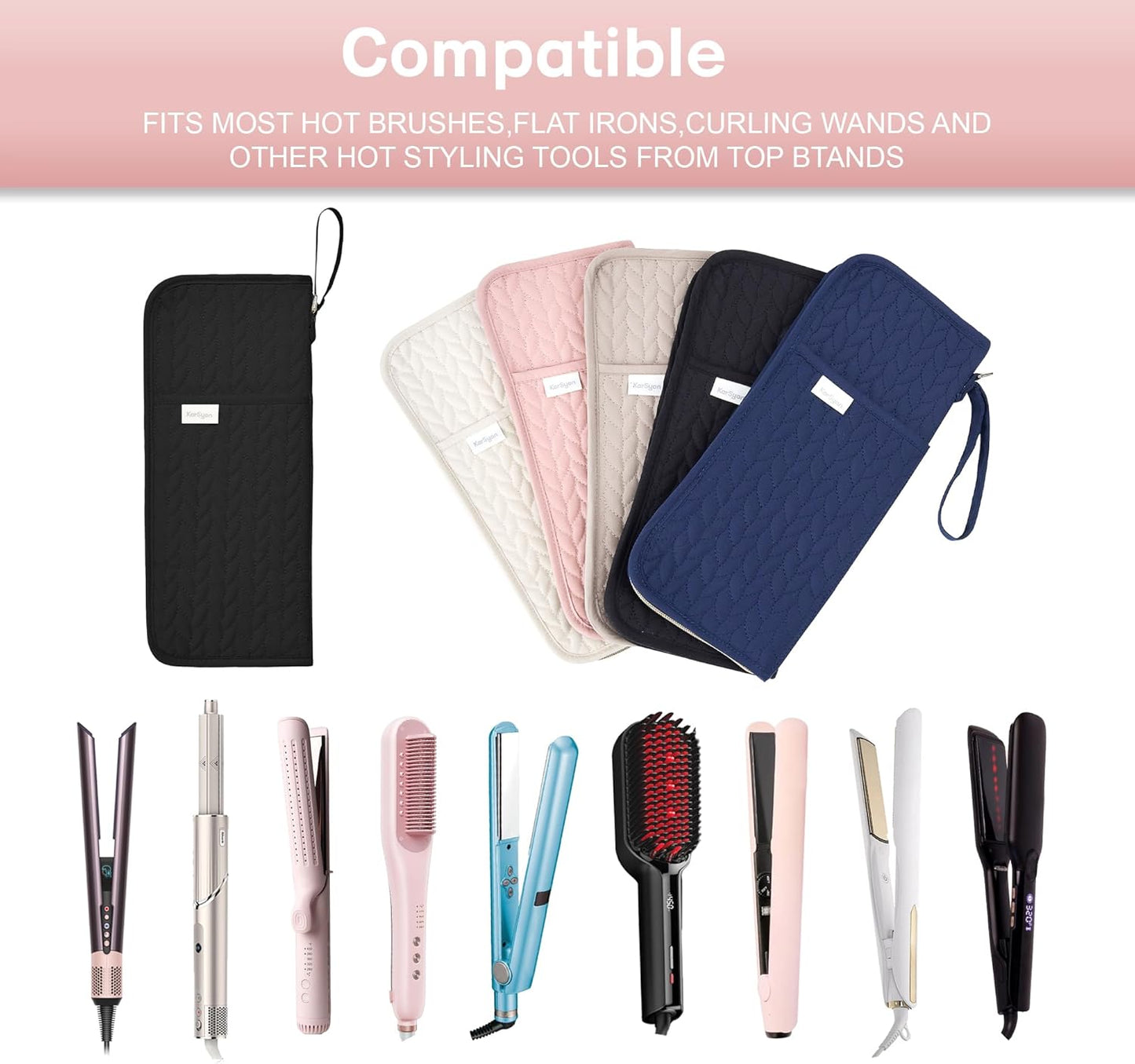 Hot Tools Organizer Heat Resistant Mat Case Hair Tools Holder Travel Bag Portable Hair Styling Tools Cover Pouch for Curling Iron,Flat Iron,Hair Straightener (Black)