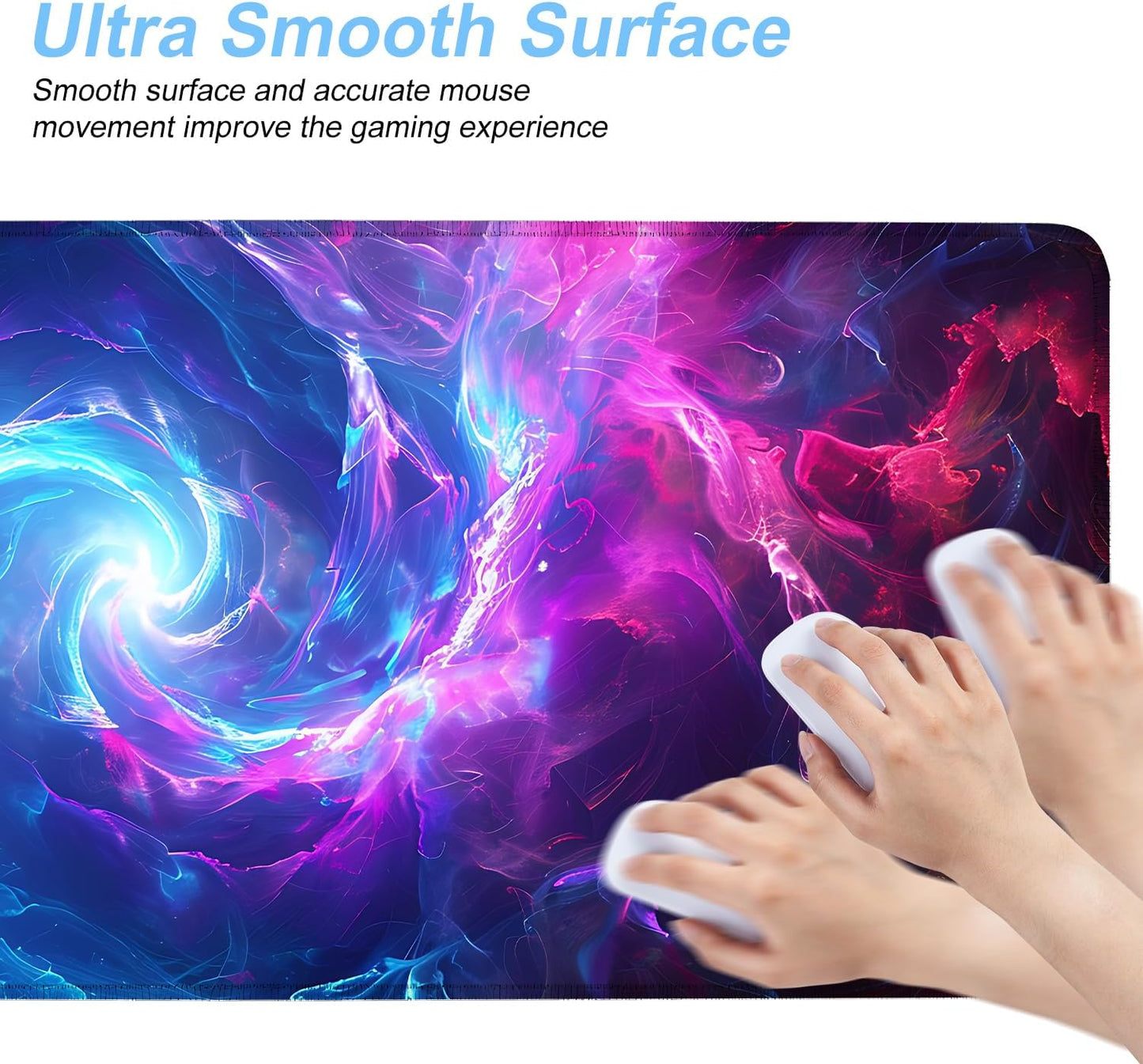 Galaxy Swirl Mouse Pad XXL – Large Extended Desk Mat with Blue & Pink Energy Nebula, Cosmic Gaming Mousepad with Non-Slip Base for PC, Office, Streamers,31.5 x 11.8 in