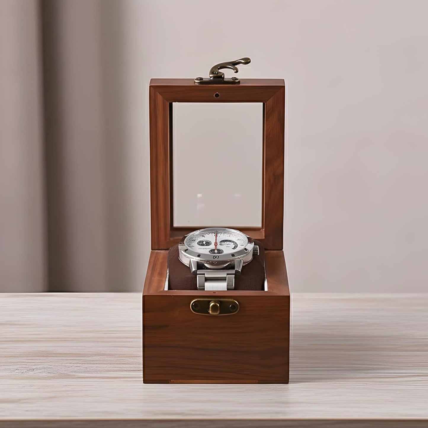 Wooden Watch Box for Men & Women, Luxury Watch Organizer & Display Case, Premium Long-Lasting Watch Holder for Storage, Elegant Gift for Watch Collectors (Glass Top, 1 Slot)