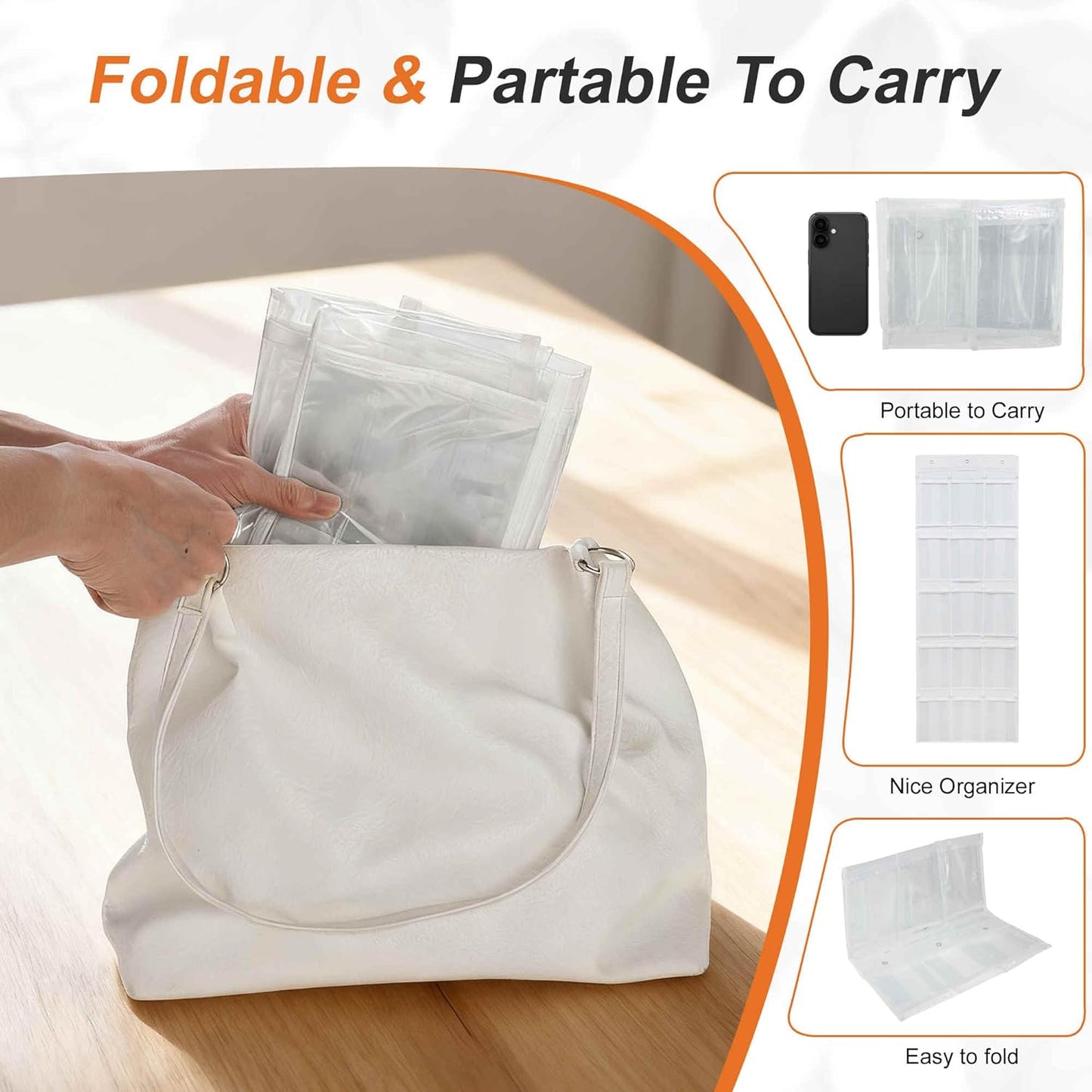Classroom Headphone Storage Organizer, Door Hanging Organizer with 2-Layer Polyvinyl Chloride, Non-Woven Fabric, Clear, Hanging Storage Bag, 2Set