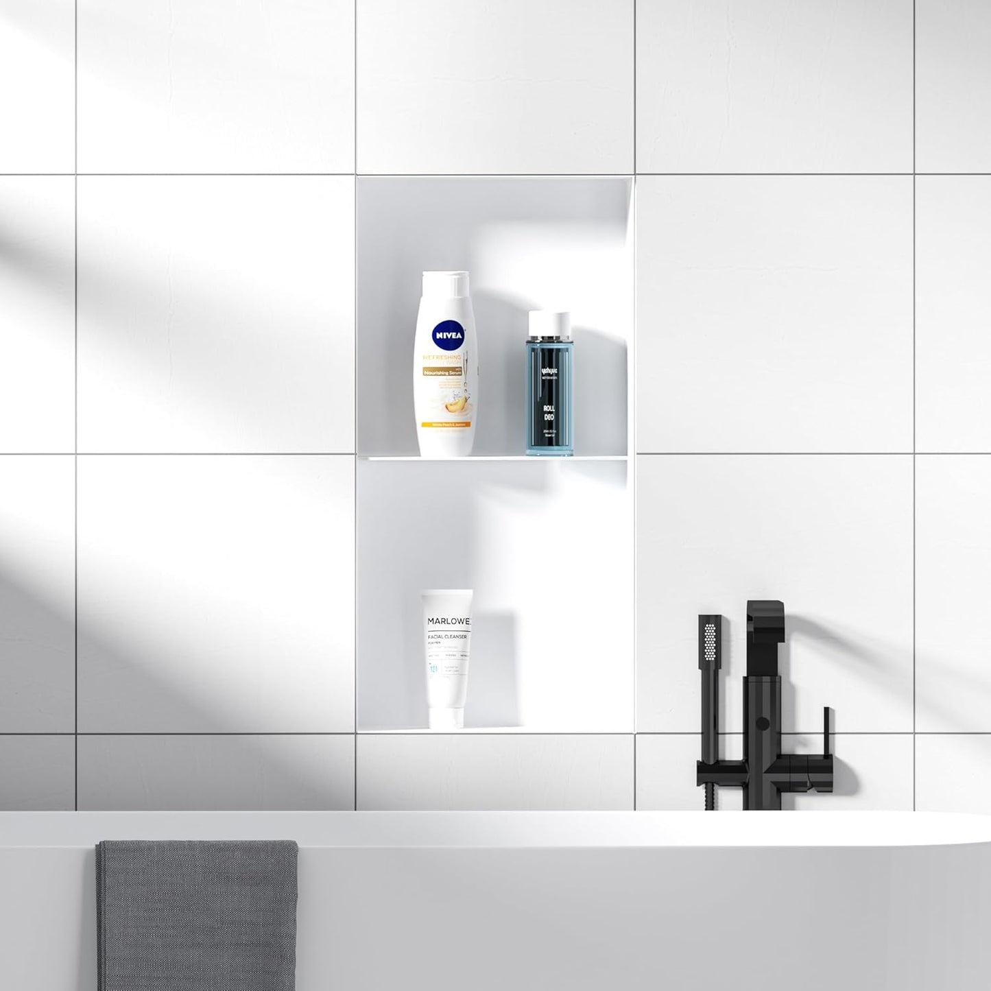 Stainless Steel Shower Niche 12" X 24", No Tile Needed Wall Niche with Double Shelves, Recessed Shower Shelf for Bathroom Storage, Matte White