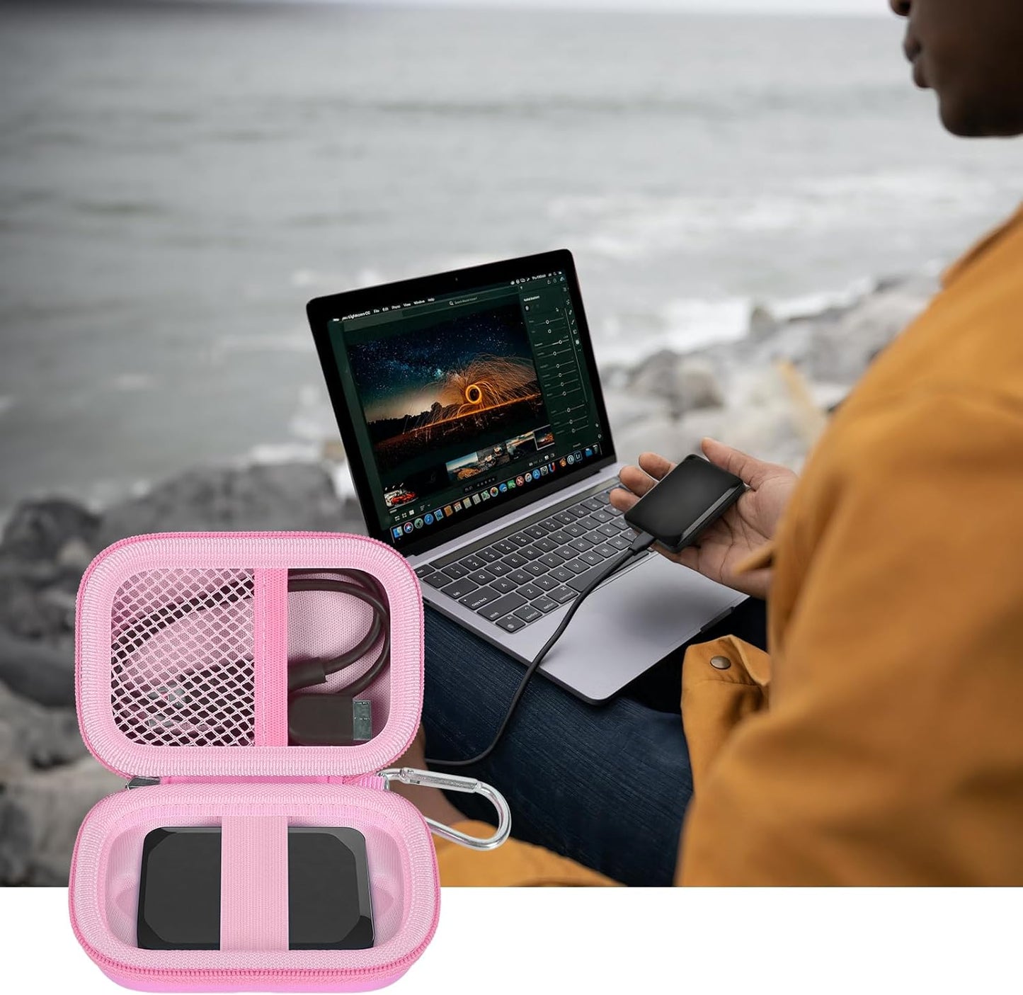 Carrying Case Compatible with Crucial X10/ X9 Pro 4TB/ 2TB/ 1TB Portable SSD, External Solid State Drive Hard Storage Holder Bag Fits for USB-C Cable (Box Only) (Pink)
