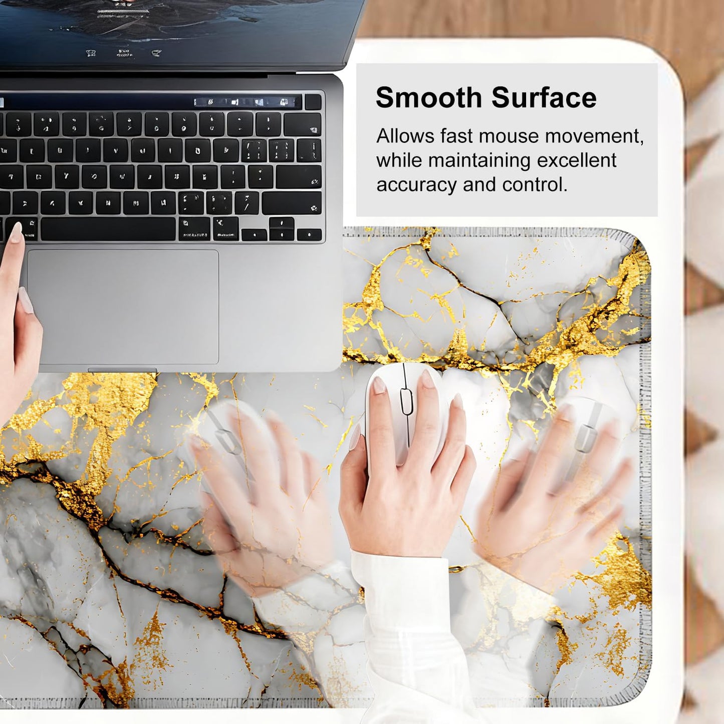 White Marble Mouse Pad – Large Extended Desk Mat 31.5 x 11.8 in– Elegant Gold Vein Design, Non-Slip Rubber Base, Waterproof Surface, Keyboard & Mouse Pad for Office, Gaming, Home Decor